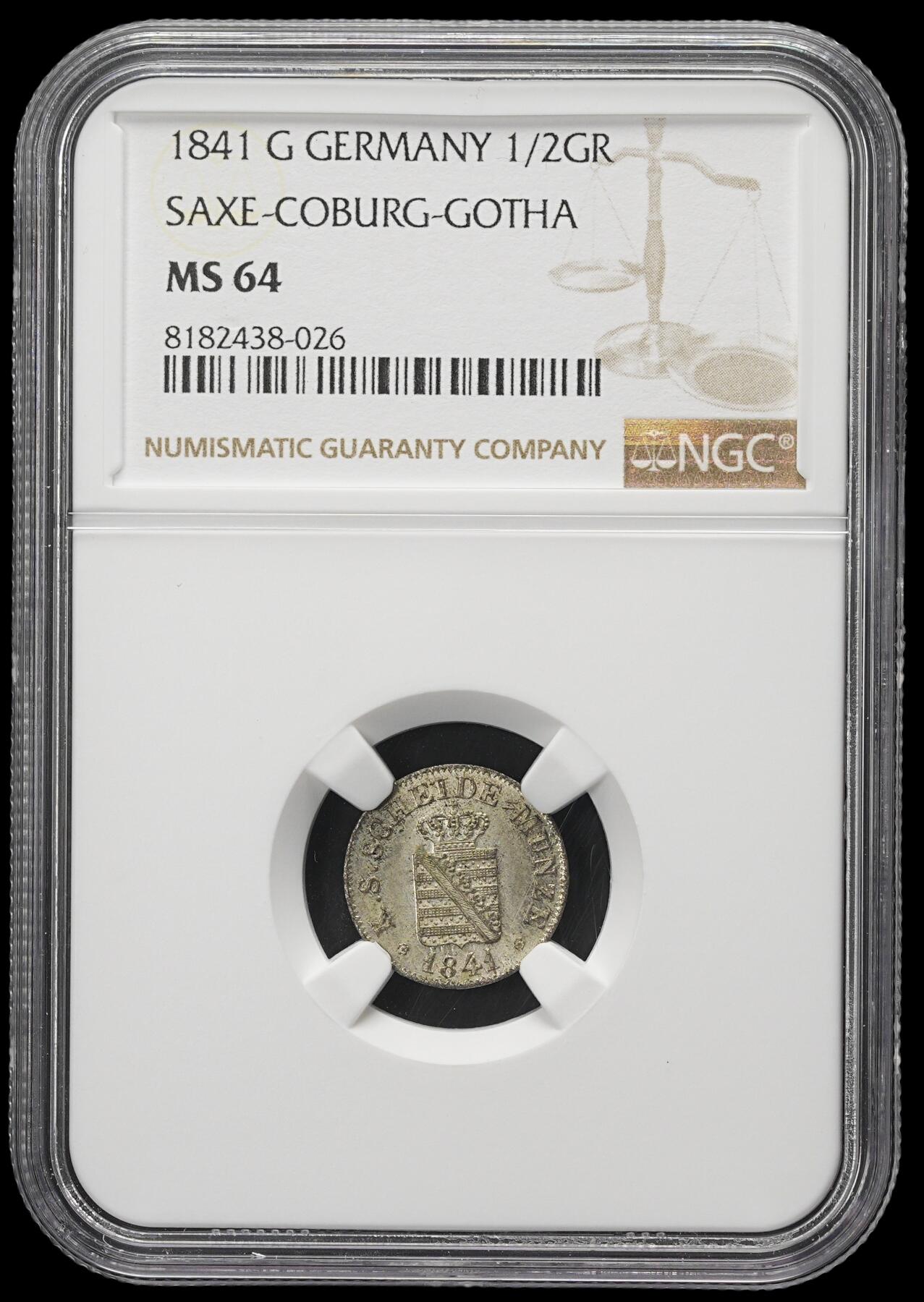 修遠堂世界钱币第三十八期 全场包邮 NGC MS64 1841年萨克森1/2格罗申银币