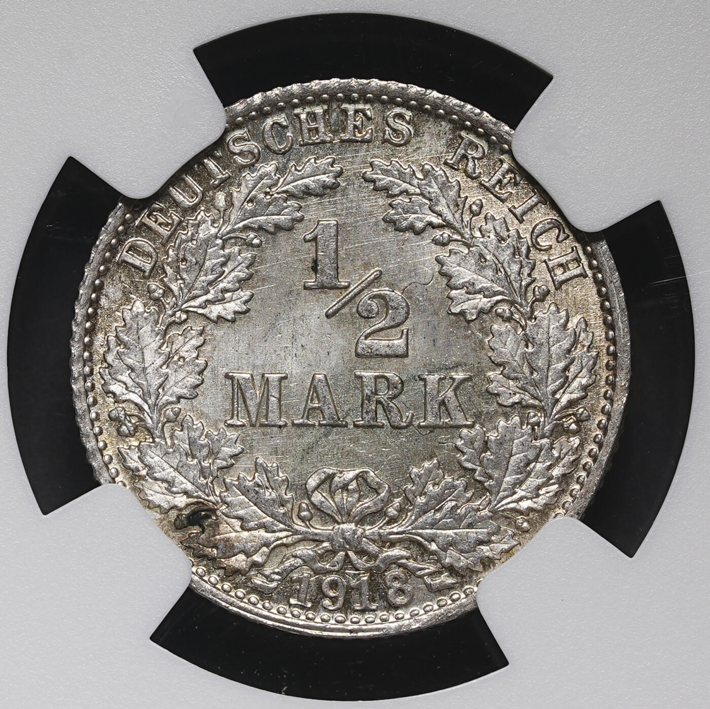 修遠堂世界钱币第三十八期 全场包邮 NGC MS66 1918年德国1/2马克银币 D厂铭