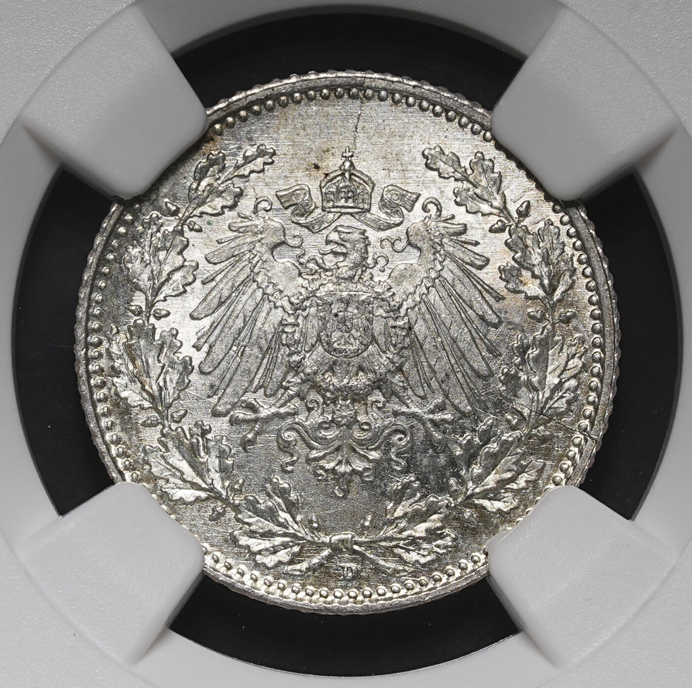 修遠堂世界钱币第三十八期 全场包邮 NGC MS65 1918年德国1/2马克银币 D厂铭