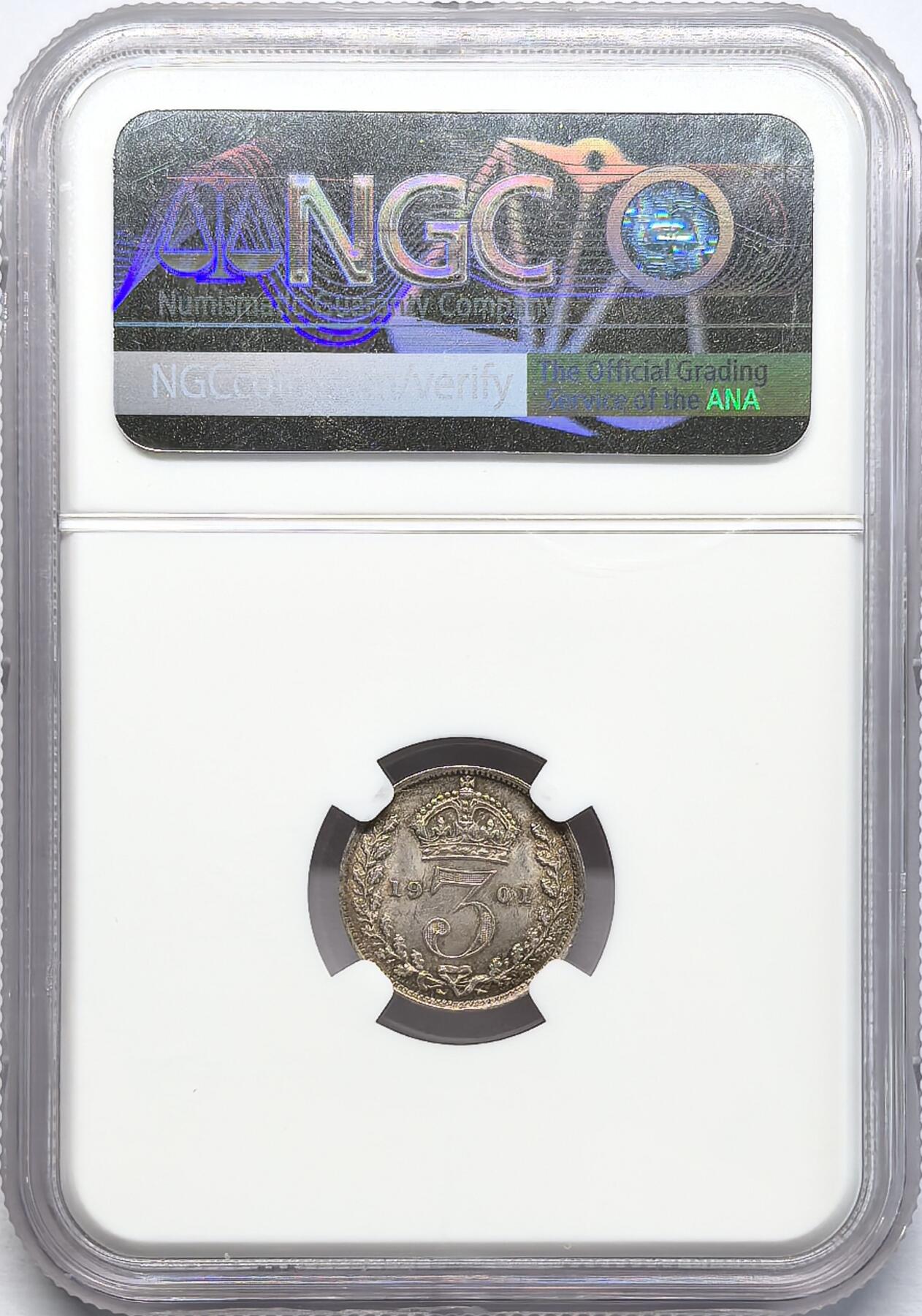 凡希社世界钱币微拍第二百八十三期 1901英国老维批纱3便士NGC-MS64