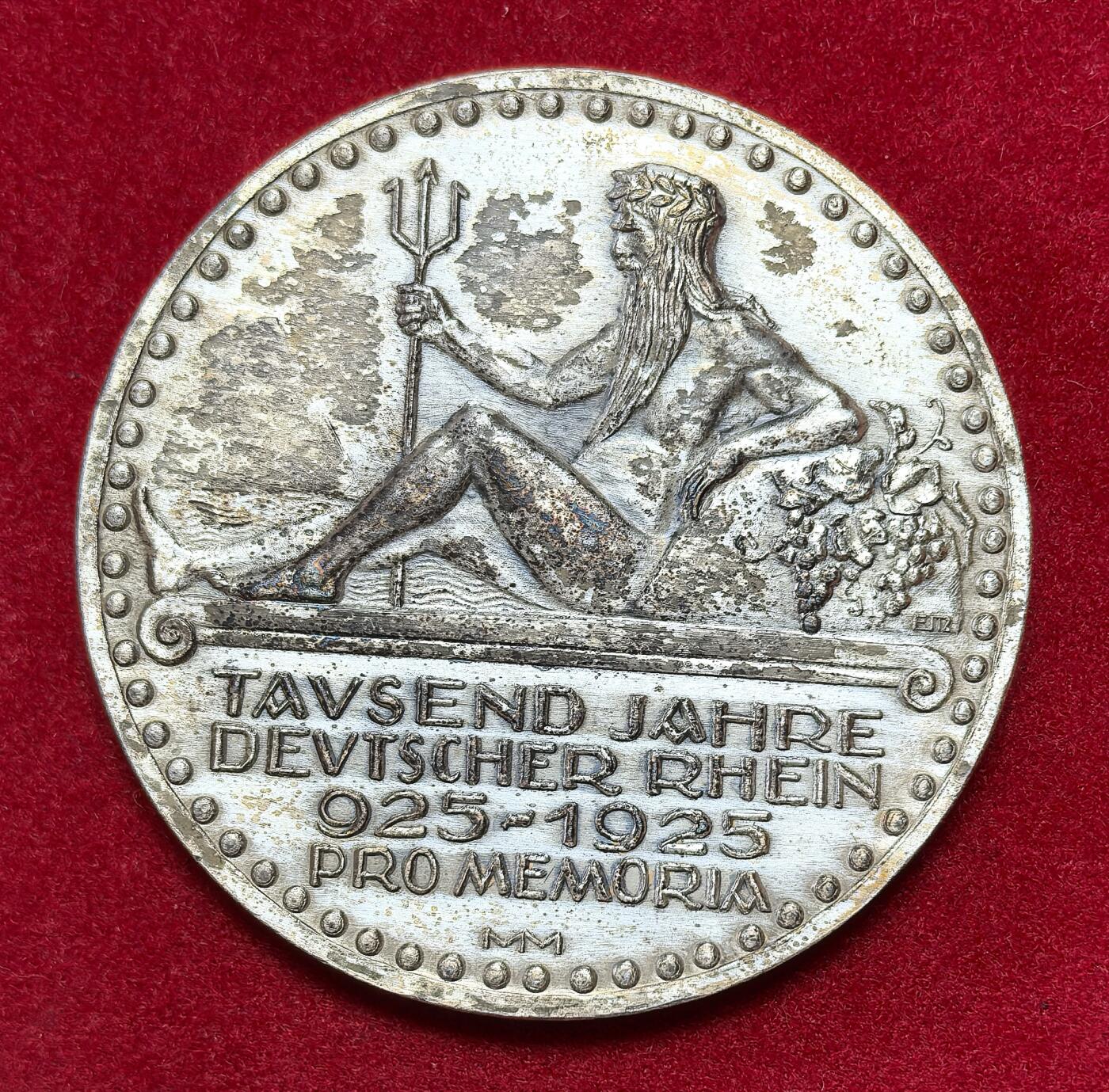 凡希社世界钱币微拍第二百八十三期 1925德国莱茵河改道千年纪念镀银章