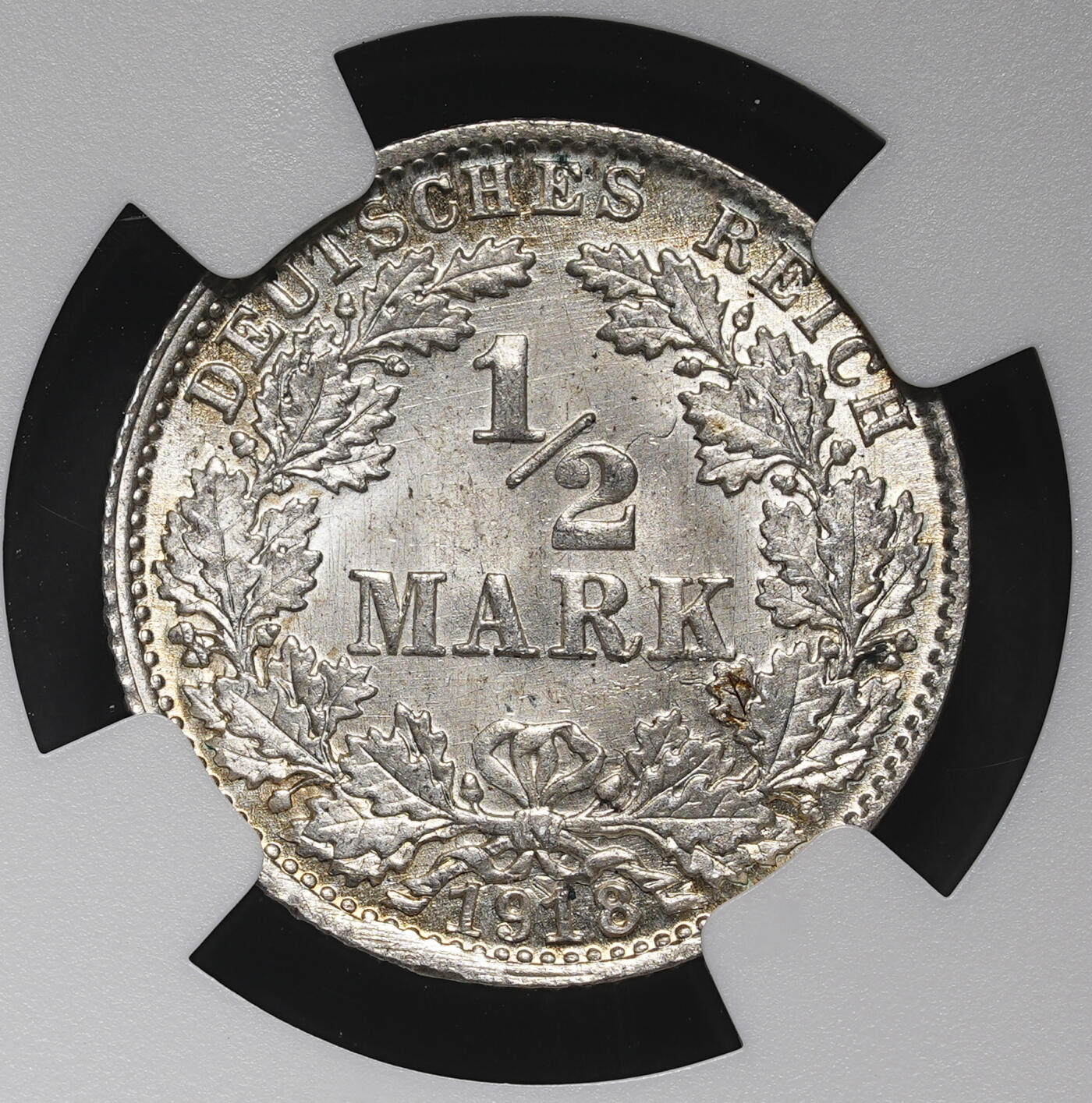 修遠堂世界钱币第三十八期 全场包邮 NGC MS67 1918年德国1/2马克银币 D厂铭