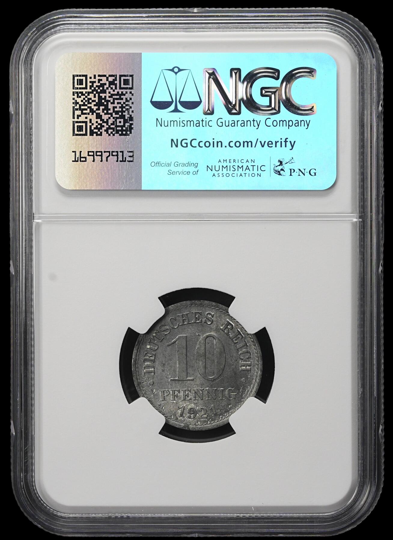 修遠堂世界钱币第三十八期 全场包邮 NGC MS64 1921年德国10芬尼锌币