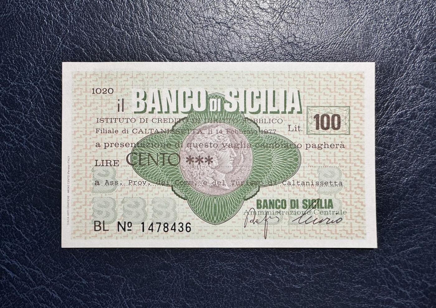 收藏联盟Quantum Auction 第373期拍卖  意大利1977年100比索紧急币 品相全新UNC