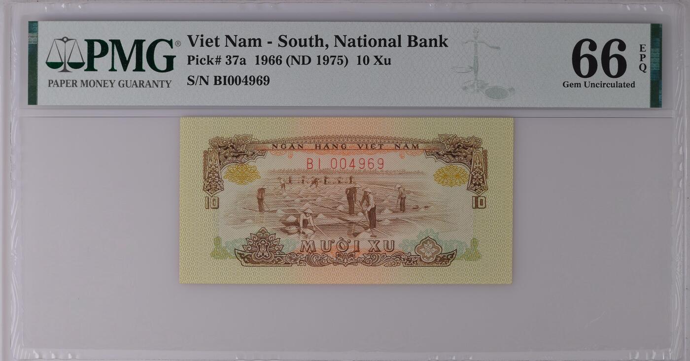 收藏联盟Quantum Auction 第373期拍卖  越南1966 (ND 1975)年10徐 PMG66  千位号 中国代印