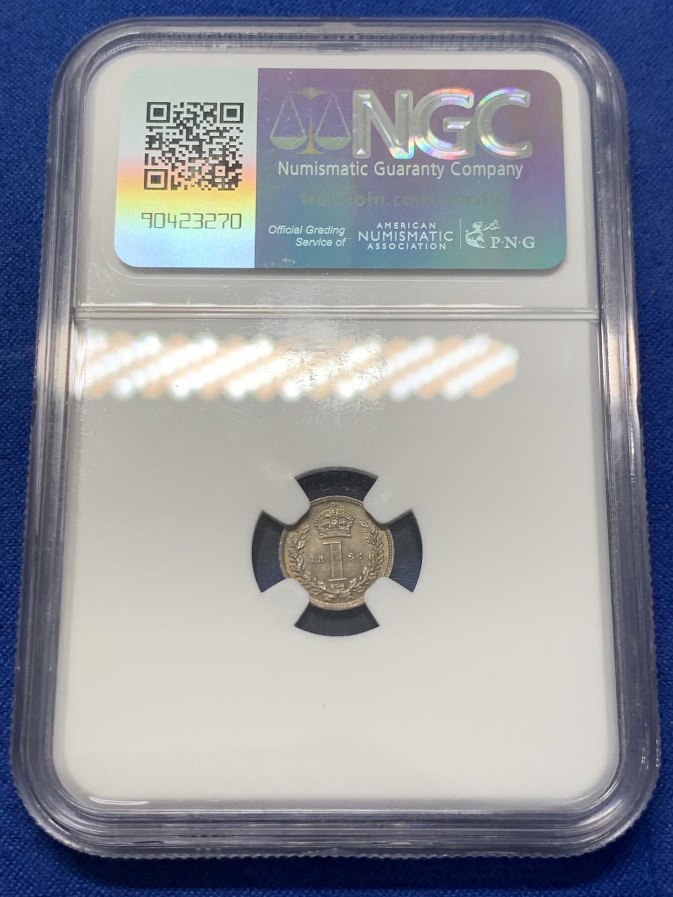 《竞宝斋》第303场   周日，周一 2场连拍 （全场包邮） NGC MS65 英国 1894年 维多利亚 1便士濯足银币 凑版必备