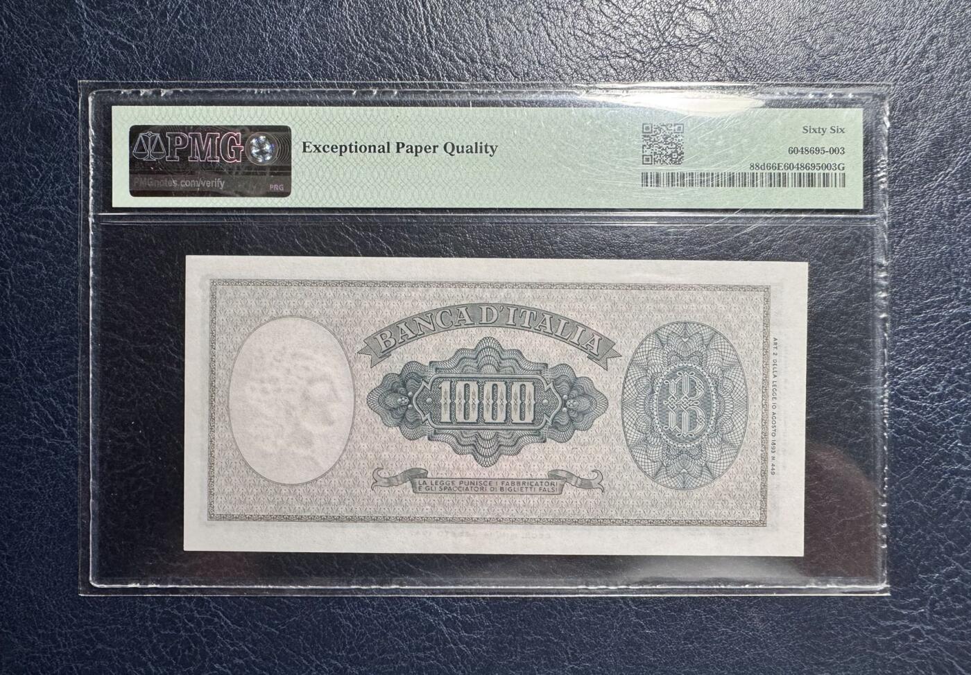 收藏联盟Quantum Auction 第373期拍卖  意大利1961年1000里拉 PMG66 取材波提切利名画