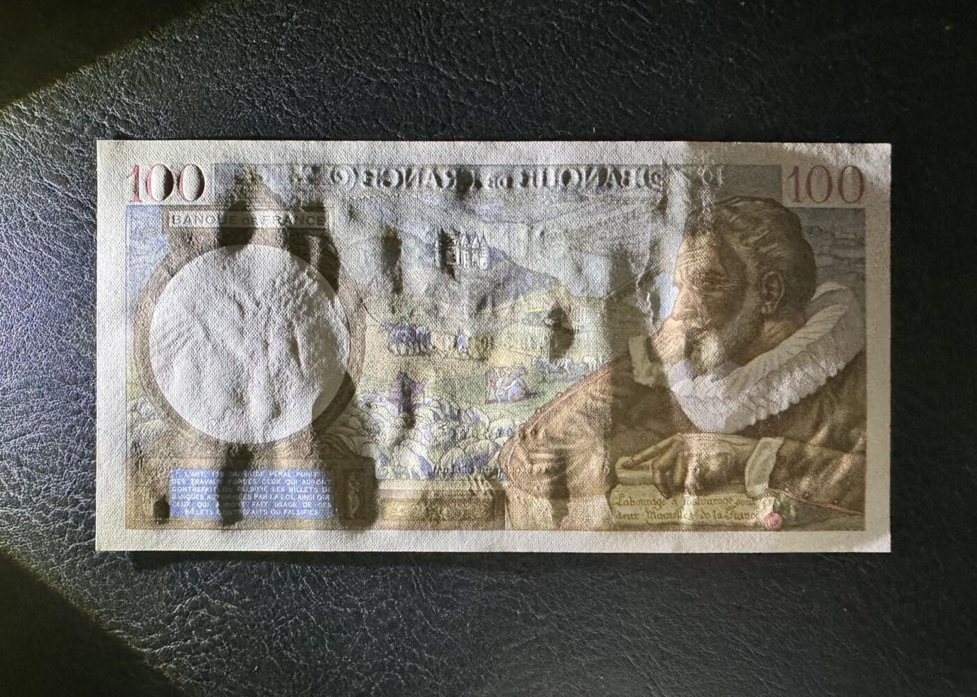 收藏联盟Quantum Auction 第373期拍卖  法国1941年100法郎 品相UNC 号码全程无4 背面一处轻微拖墨