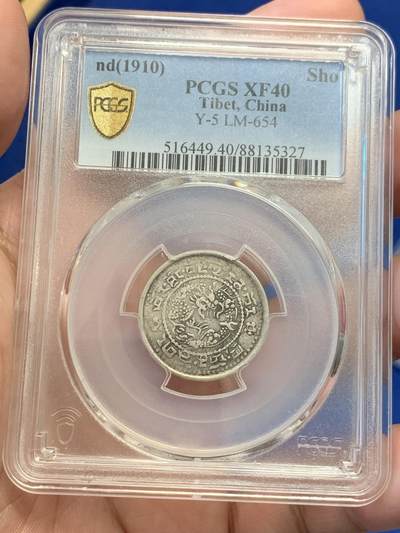 《竞宝斋》第303场   周日，周一 2场连拍 （全场包邮） - PCGS XF40 中国西藏1910年宣统宝藏一钱银币，原味包浆，稀有“玉宝”版别不同于普通尔宝，名誉品种，西藏币为数不多的龙洋