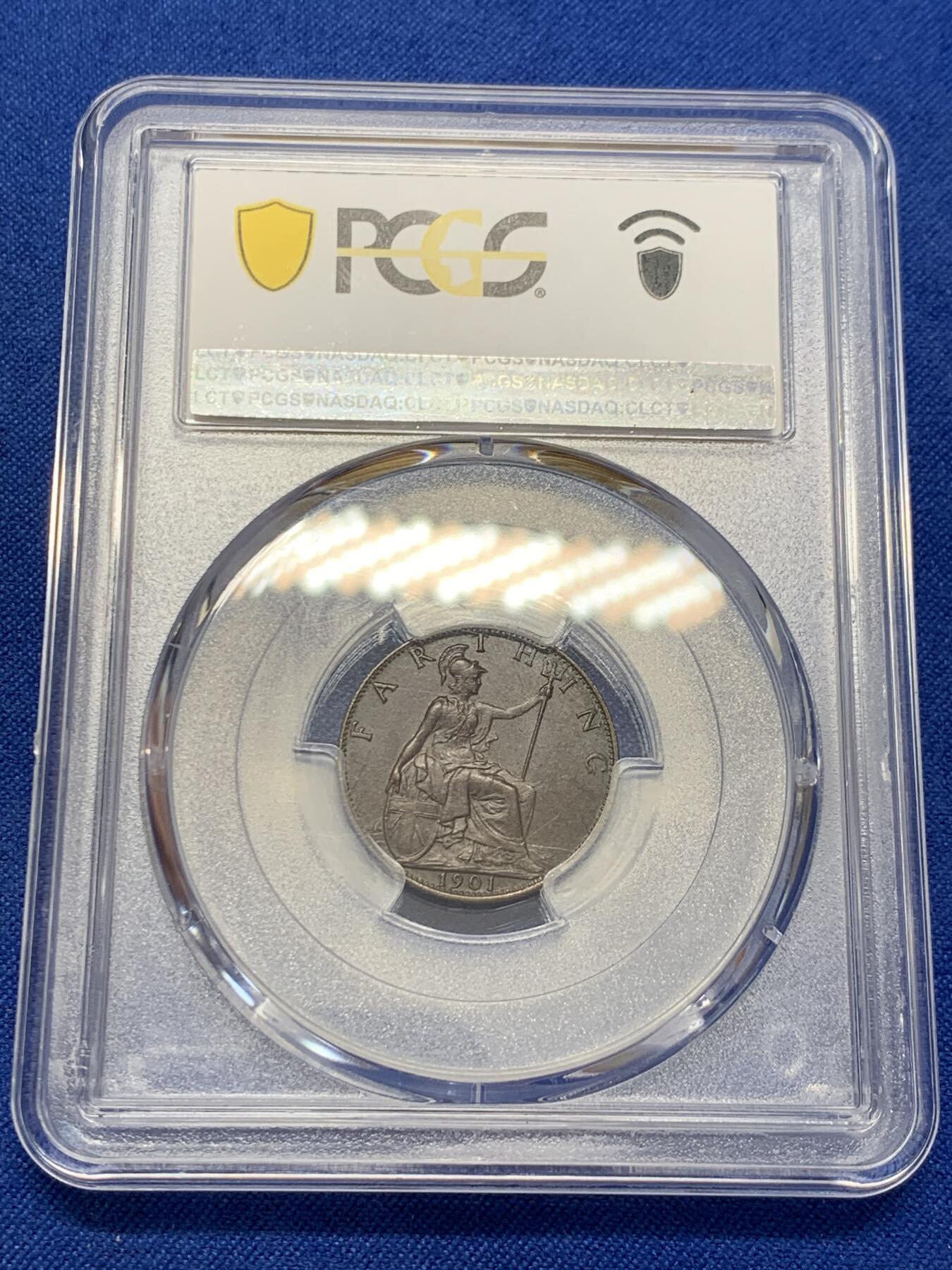 《竞宝斋》第303场   周日，周一 2场连拍 （全场包邮） PCGS MS63 英国 1901年 维多利亚 1法新铜币