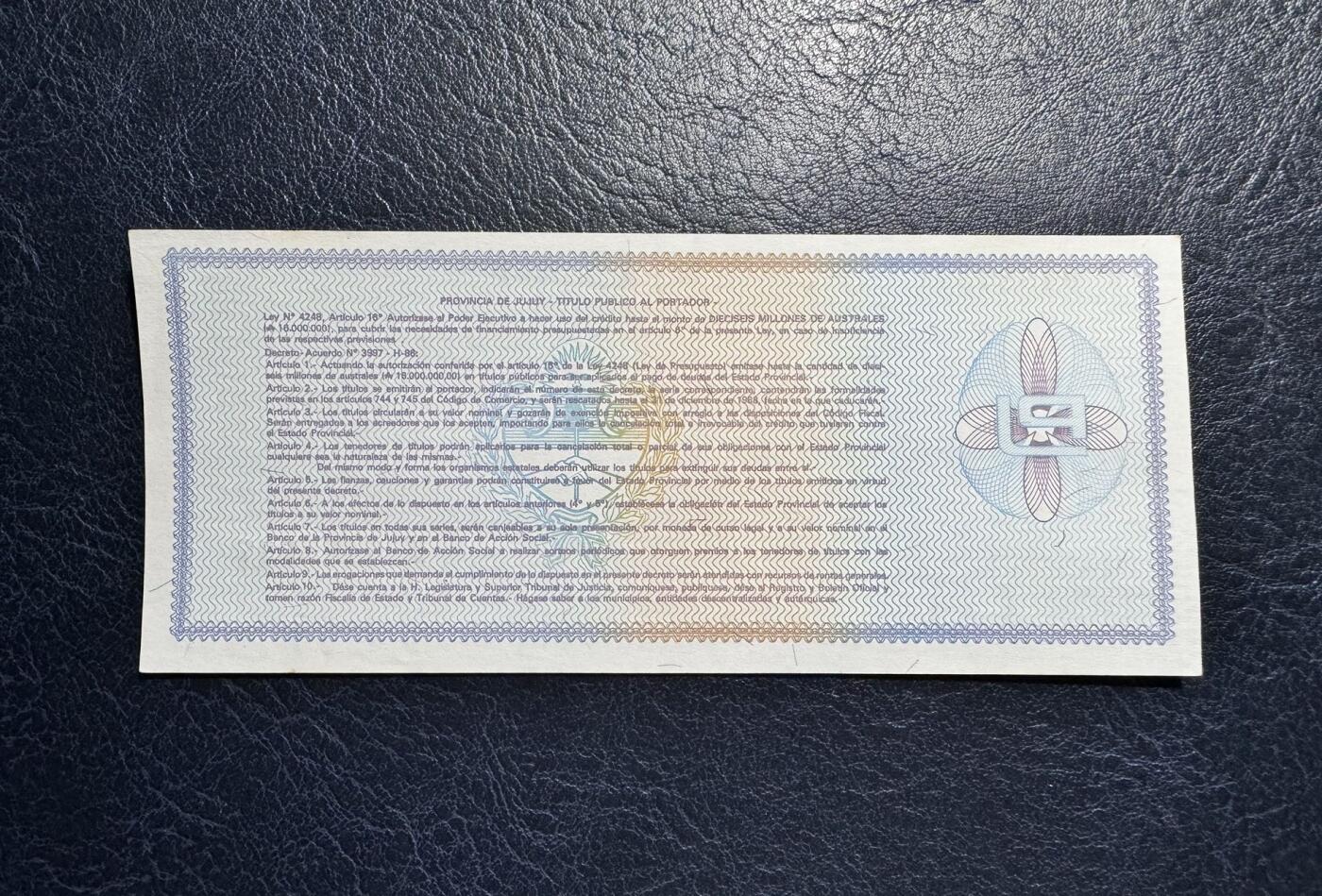 收藏联盟Quantum Auction 第373期拍卖  阿根廷1988年0.5比索紧急币 品相UNC- 