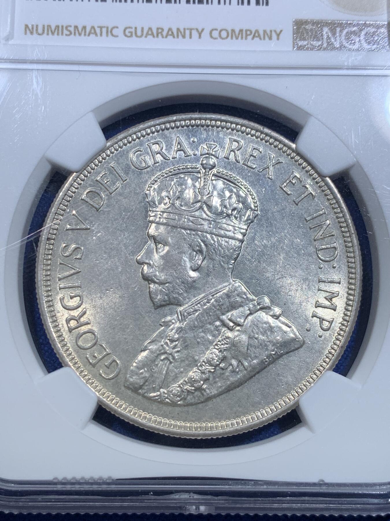 《竞宝斋》第303场   周日，周一 2场连拍 （全场包邮） NGC MS62 英属塞浦路斯1928乔治五世45P银币