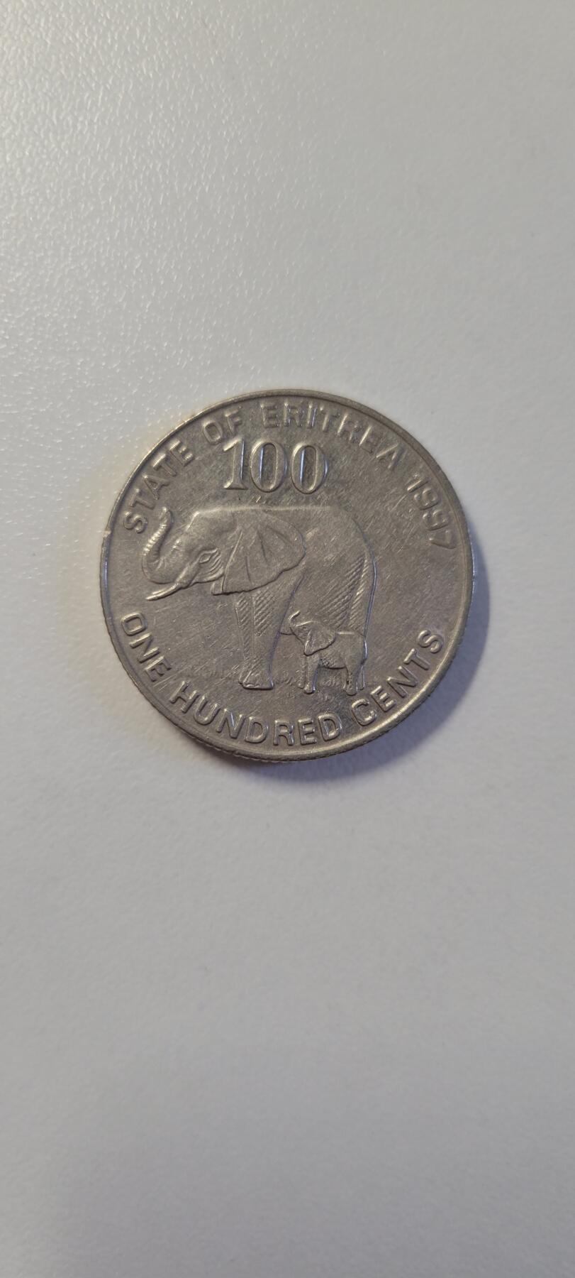2024第十五期 厄立特里亚1997年100分镀镍钢币母子象27mm-352