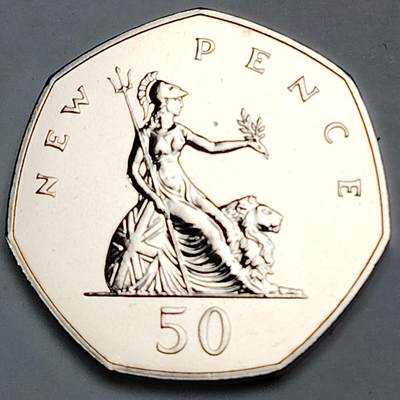 布加迪🐬～世界钱币(上海)🌾第 143 期 /  🇬🇧🇵🇪🇲🇾🇹🇻🇬🇷各国币及散币 - 英国🇬🇧 1977年 50便士 类精致原光品相