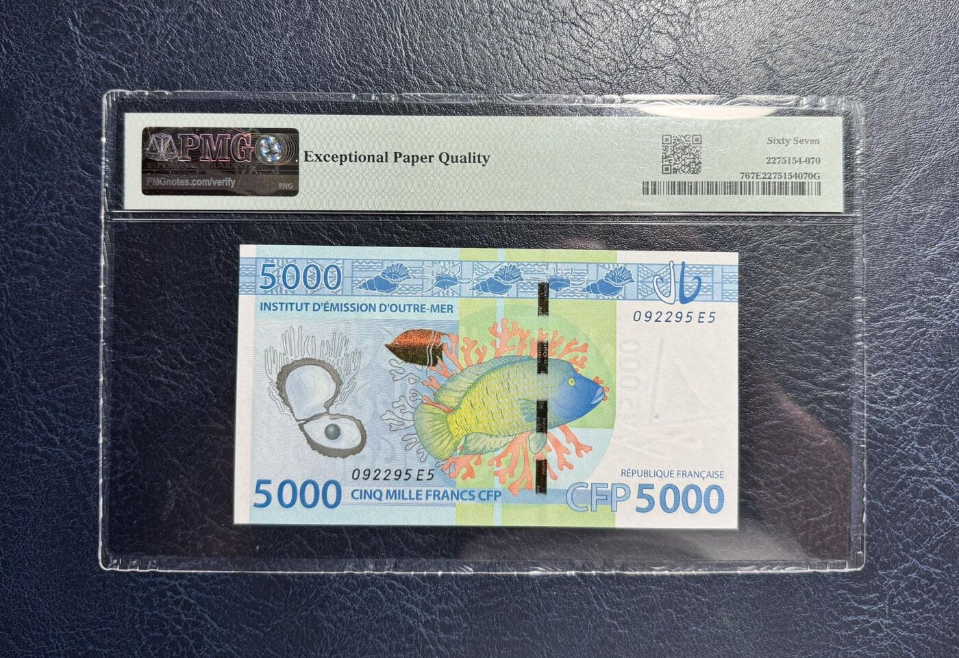 收藏联盟Quantum Auction 第373期拍卖  法属太平洋ND (2014)年5000法郎 PMG67 号码全程无347 稀少