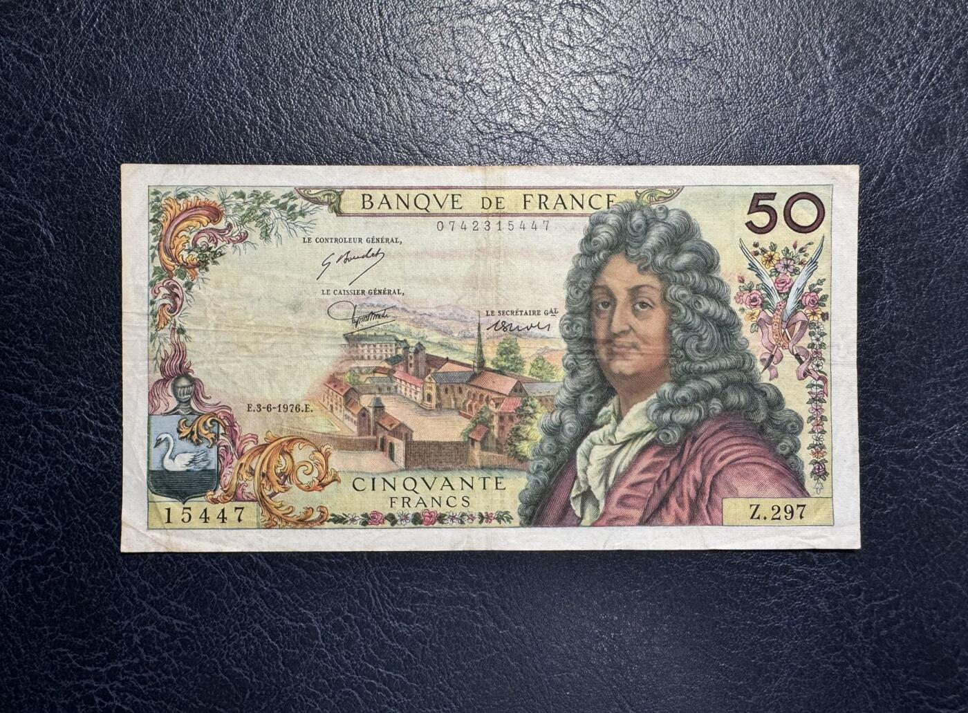 收藏联盟Quantum Auction 第373期拍卖  法国1976年50法郎 品相如图 无针孔 拉辛