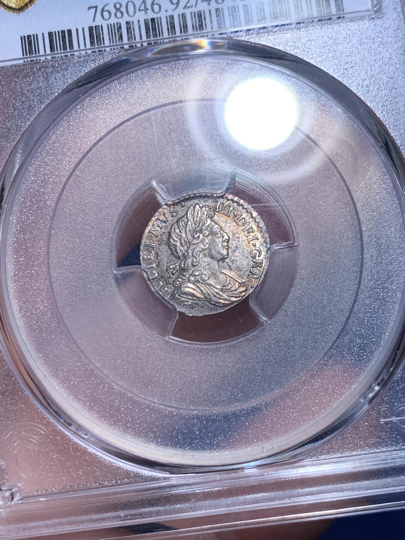 《竞宝斋》第303场   周日，周一 2场连拍 （全场包邮） PCGS UNC 英国 1698年 威廉三世 2便士银币 早期英国银币 少见