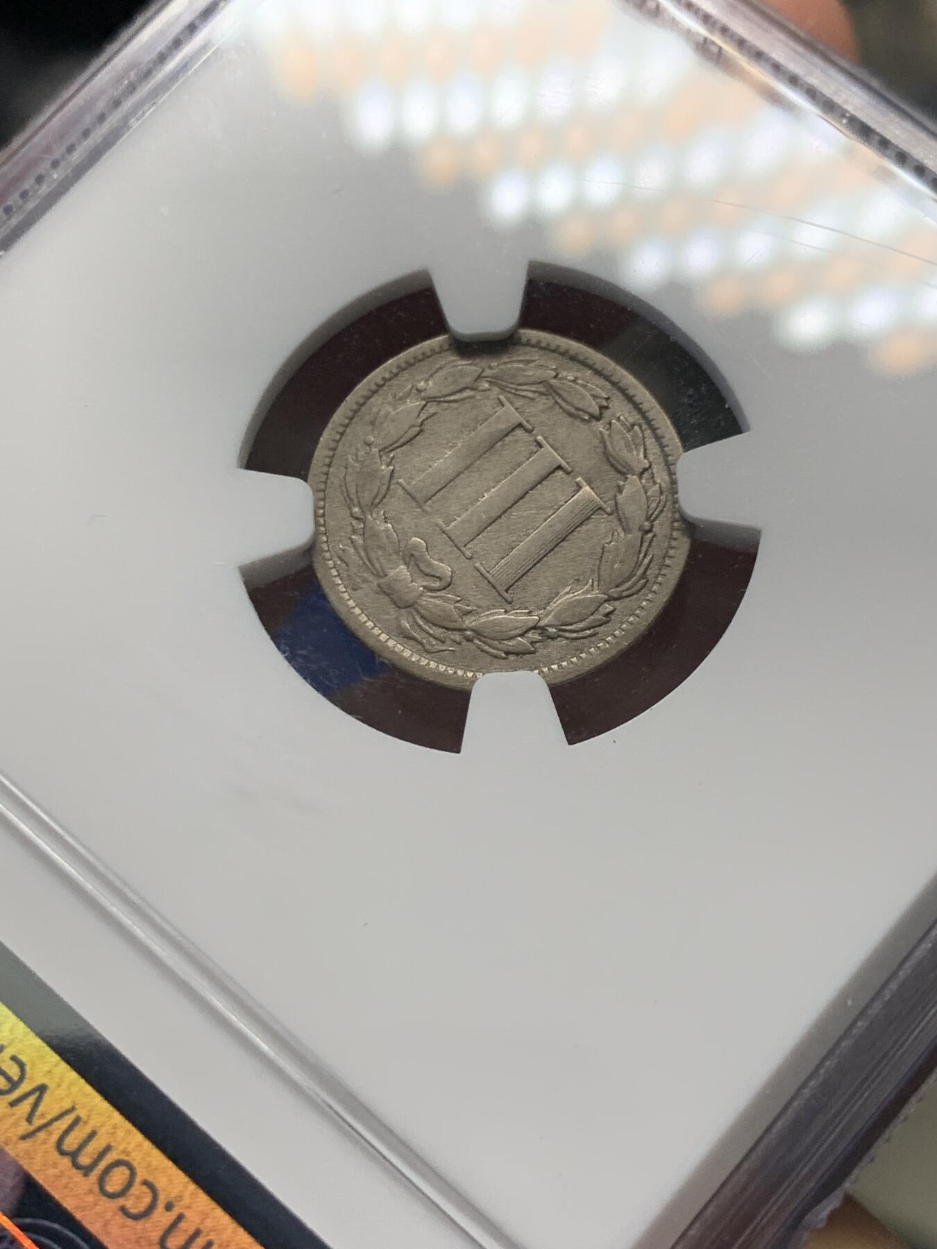 《竞宝斋》第303场   周日，周一 2场连拍 （全场包邮） NGC VFD 1868年3美分 非常少见品种 ngc评级真假无忧 凑套必备 市场价二三百元
