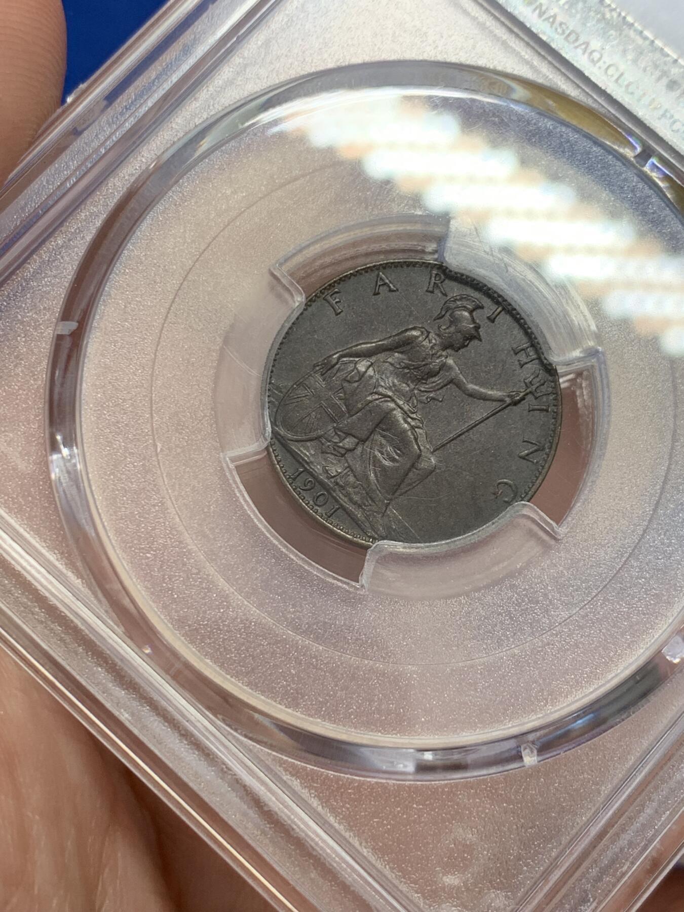 《竞宝斋》第303场   周日，周一 2场连拍 （全场包邮） PCGS MS63 英国 1901年 维多利亚 1法新铜币