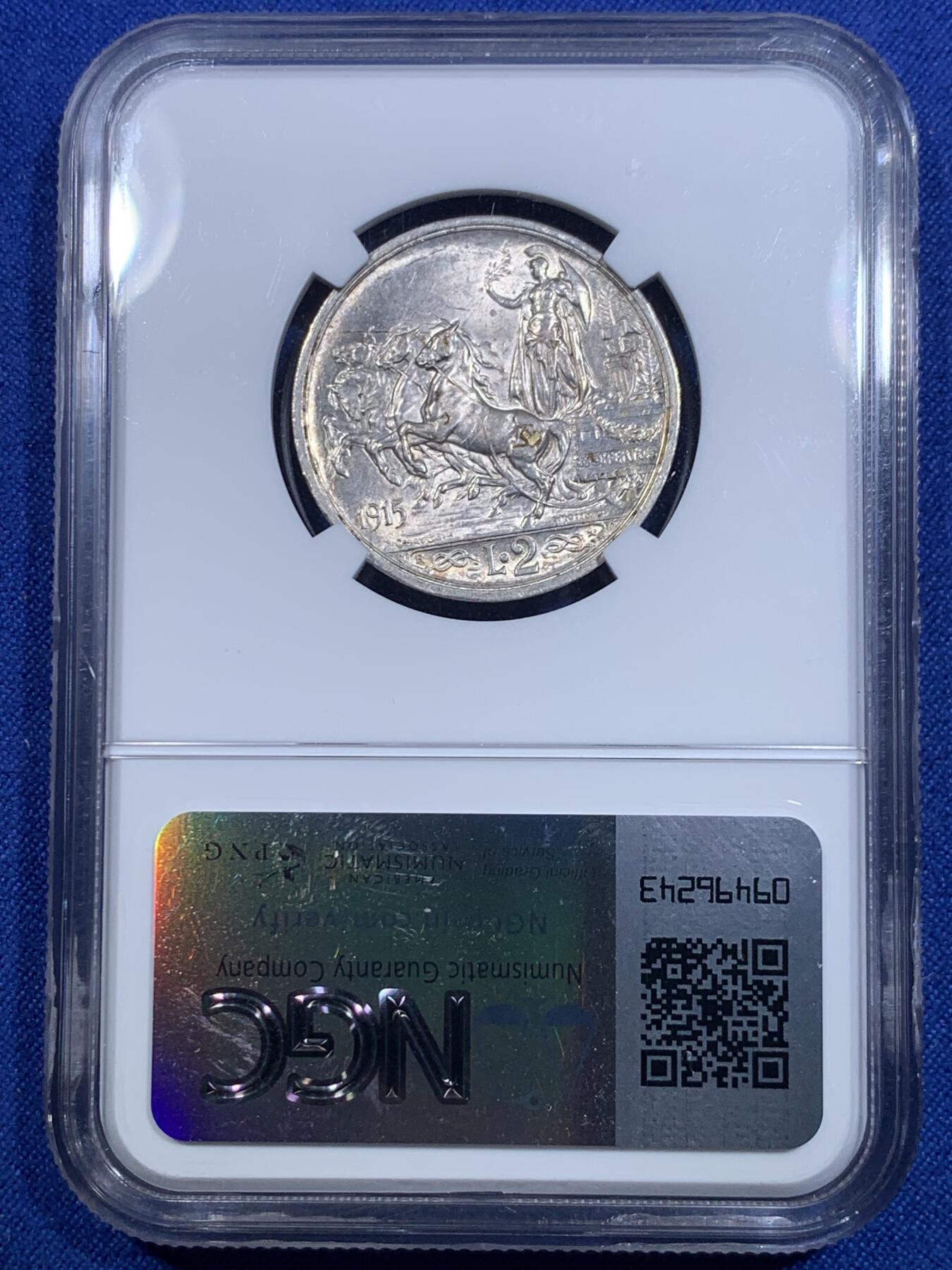 《竞宝斋》第303场   周日，周一 2场连拍 （全场包邮） NGC MS62 意大利1915年四马拉车 经典品种