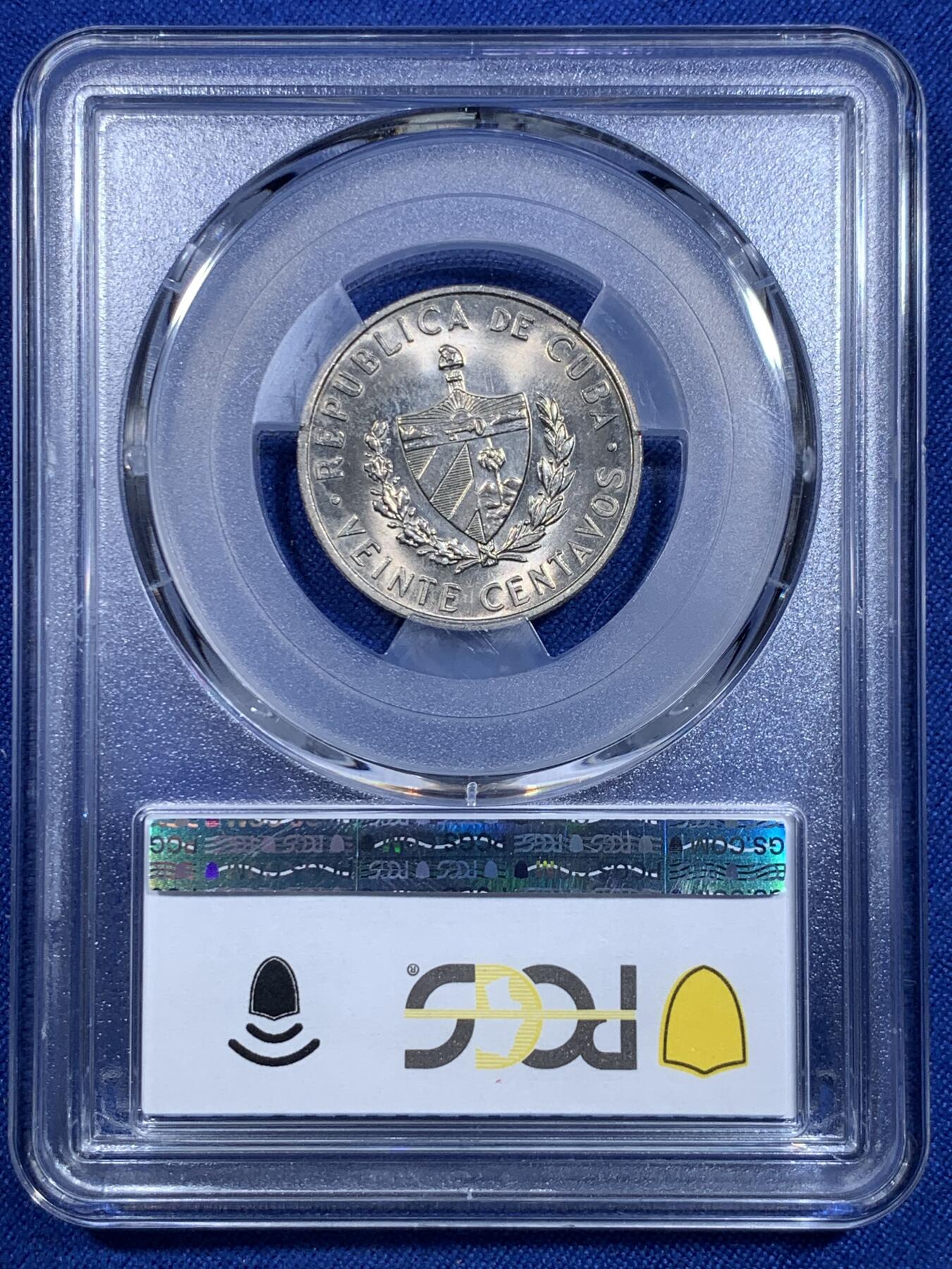 《竞宝斋》第303场   周日，周一 2场连拍 （全场包邮） PCGS MS66 1968年古巴20分 两面爆光 高分少见