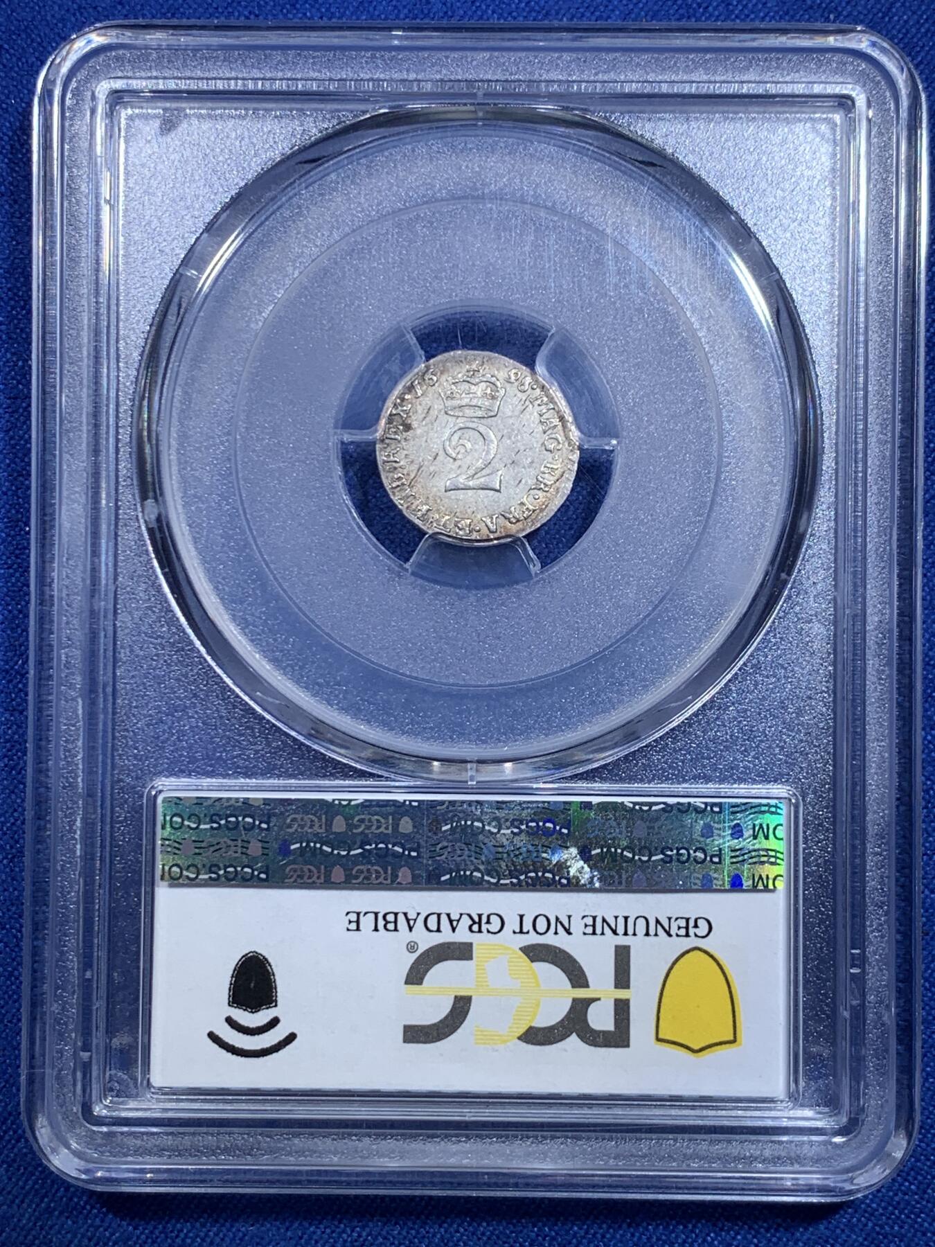 《竞宝斋》第303场   周日，周一 2场连拍 （全场包邮） PCGS UNC 英国 1698年 威廉三世 2便士银币 早期英国银币 少见