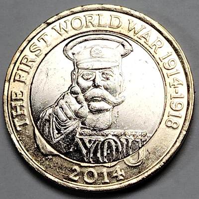 布加迪🐬～世界钱币(上海)🌾第 143 期 /  🇬🇧🇵🇪🇲🇾🇹🇻🇬🇷各国币及散币 - 英国🇬🇧 2014年 2镑 一战百年纪念币