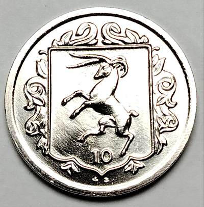 布加迪🐬～世界钱币(上海)🌾第 144 期 /  🇬🇧🇵🇪🇲🇾🇹🇻🇬🇷各国币及散币 - 马恩岛 1984年 10便士 四角山羊 28.5mm