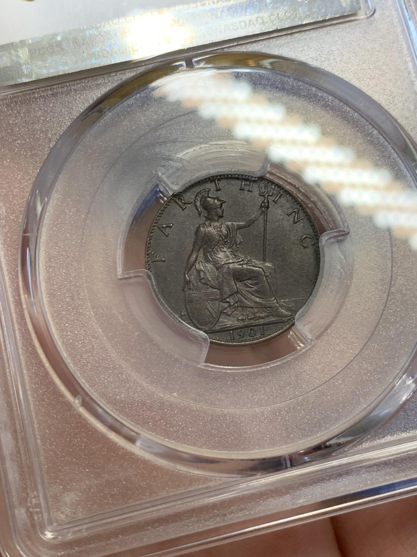 《竞宝斋》第303场   周日，周一 2场连拍 （全场包邮） PCGS MS63 英国 1901年 维多利亚 1法新铜币