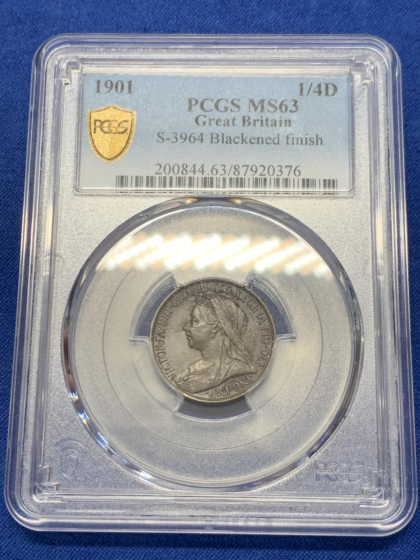 《竞宝斋》第303场   周日，周一 2场连拍 （全场包邮） PCGS MS63 英国 1901年 维多利亚 1法新铜币