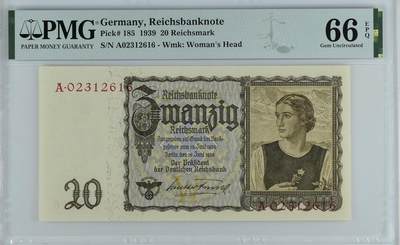 收藏联盟Quantum Auction 第373期拍卖  - 德国1939年20马克A冠 PMG66 号码无457