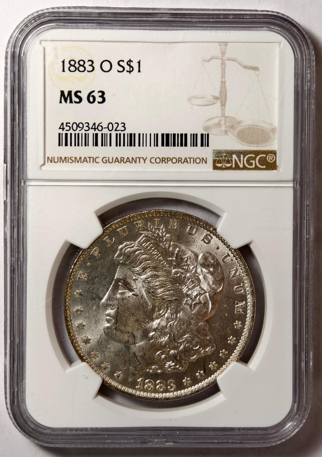 紫瑗钱币——第420期 美国 1883年 O版 摩根 大头妹 1美元 银币 NGC MS63 