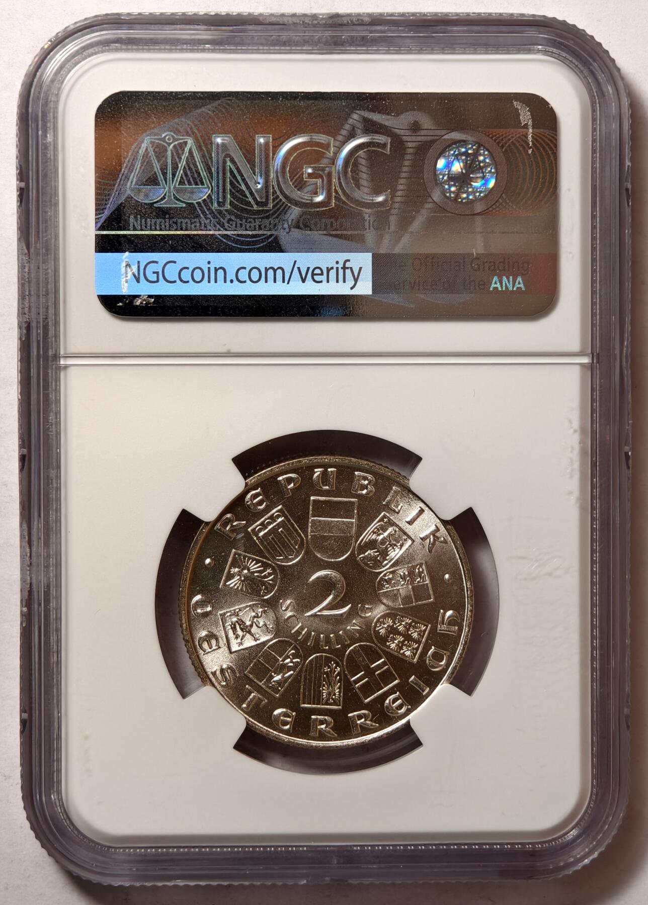 紫瑗钱币——第476期 奥地利 1933年 伊格纳兹·塞佩尔 2先令 银币 NGC MS63