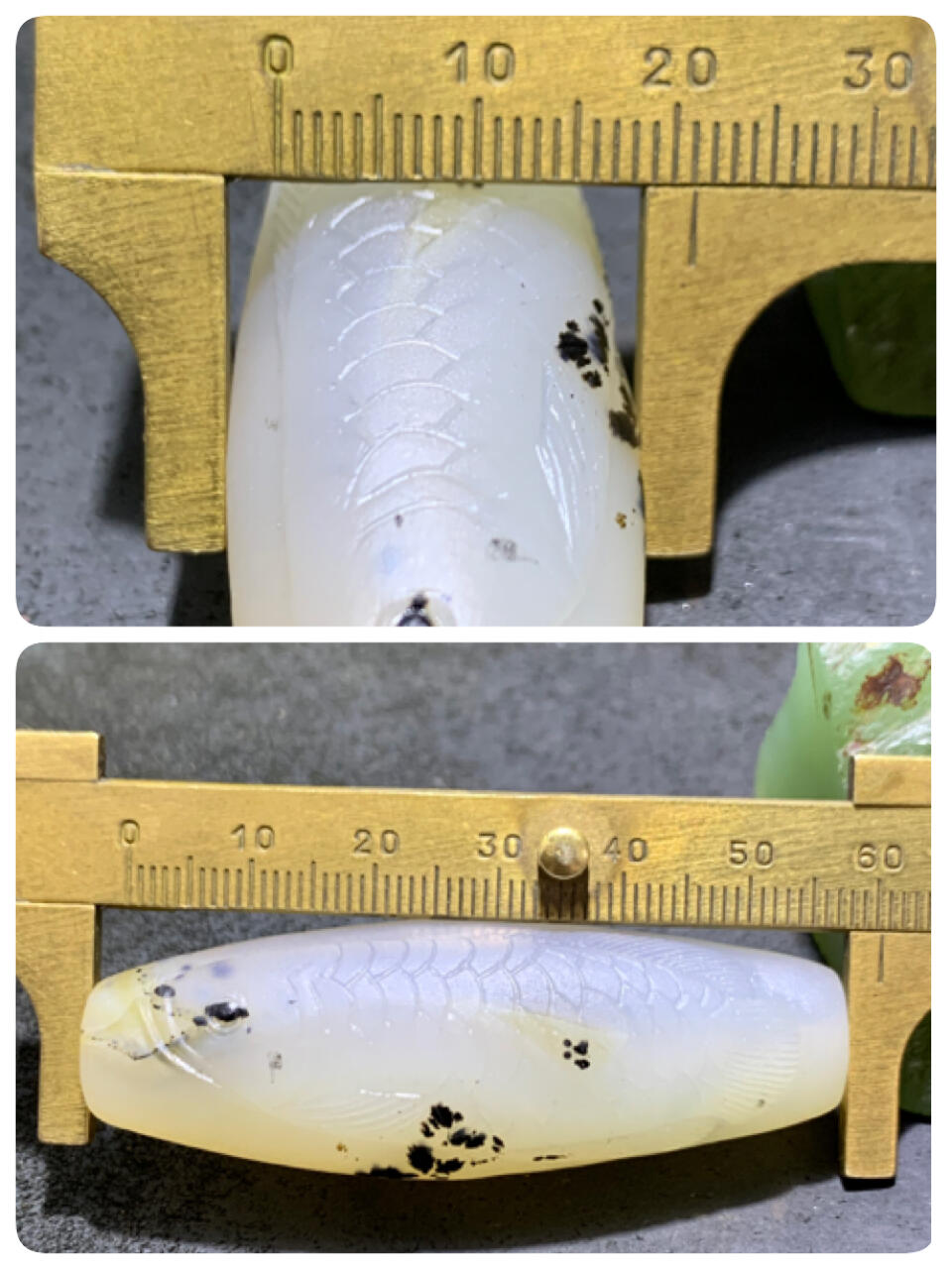精美亚光高玉化草花纹海洋玉髓手工俏色巧雕龙鱼大桶珠一个！