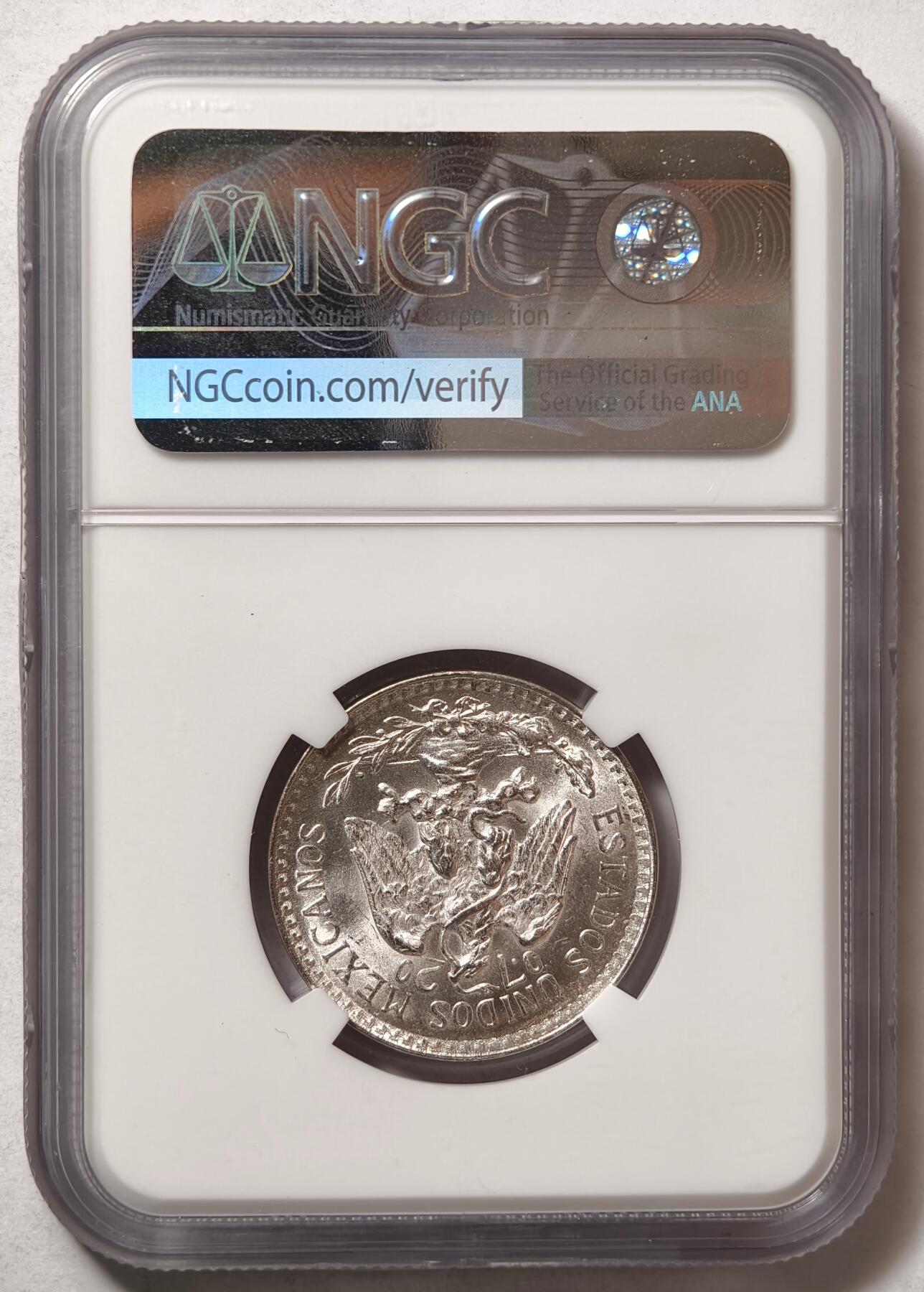 紫瑗钱币——第458期 墨西哥 1944年 M版 鹰洋 50分 银币 NGC MS65