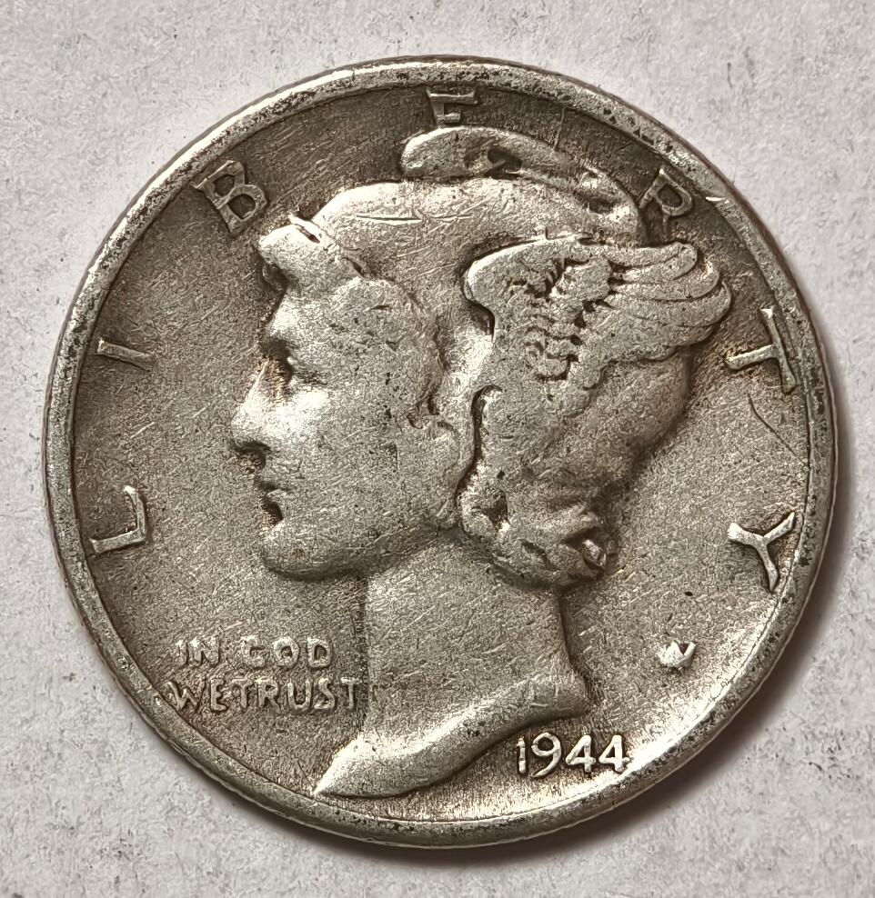 紫瑗钱币——第420期 美国 1944年  墨丘比利 小飞侠 10美分 2.5克 0.9银