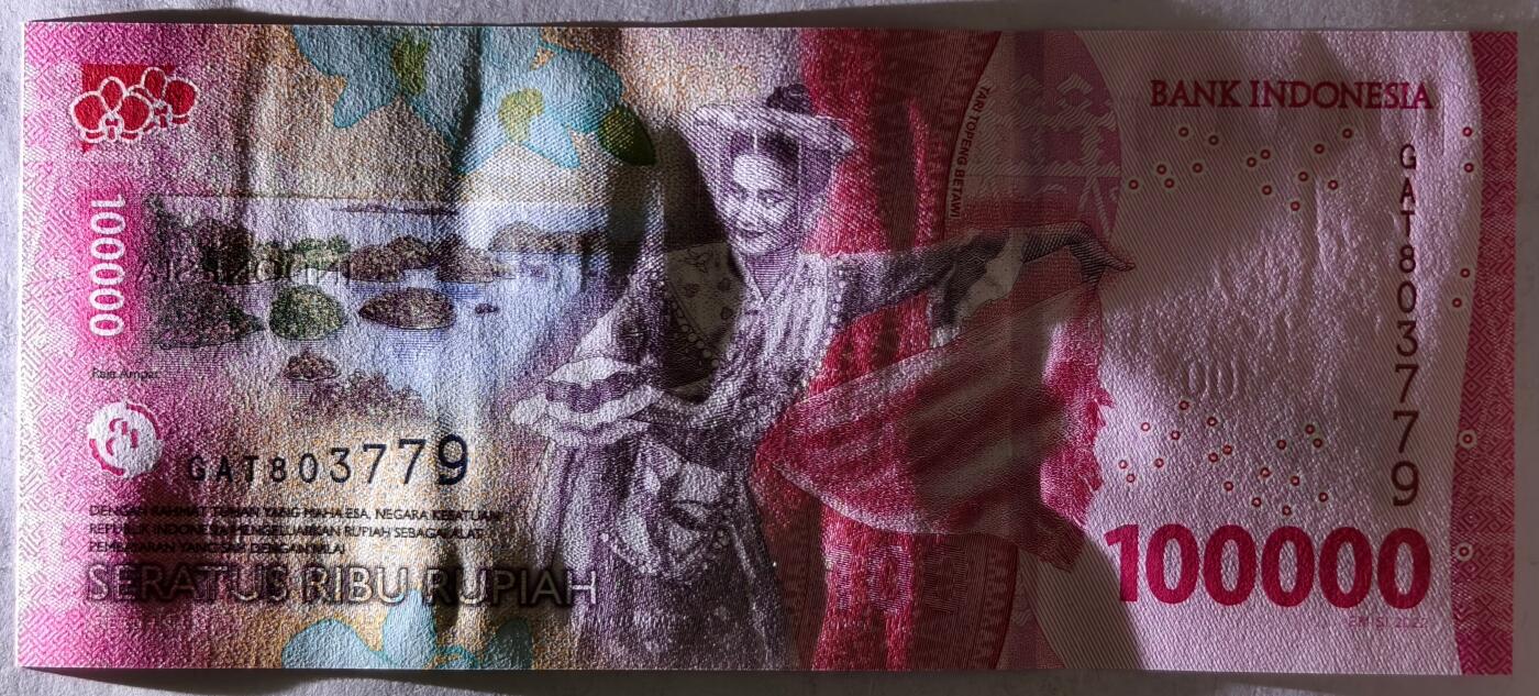 紫瑗钱币——第433期——纸币场 印度尼西亚 2022年 苏加诺和穆罕默德·哈达 100000卢比 UNC
