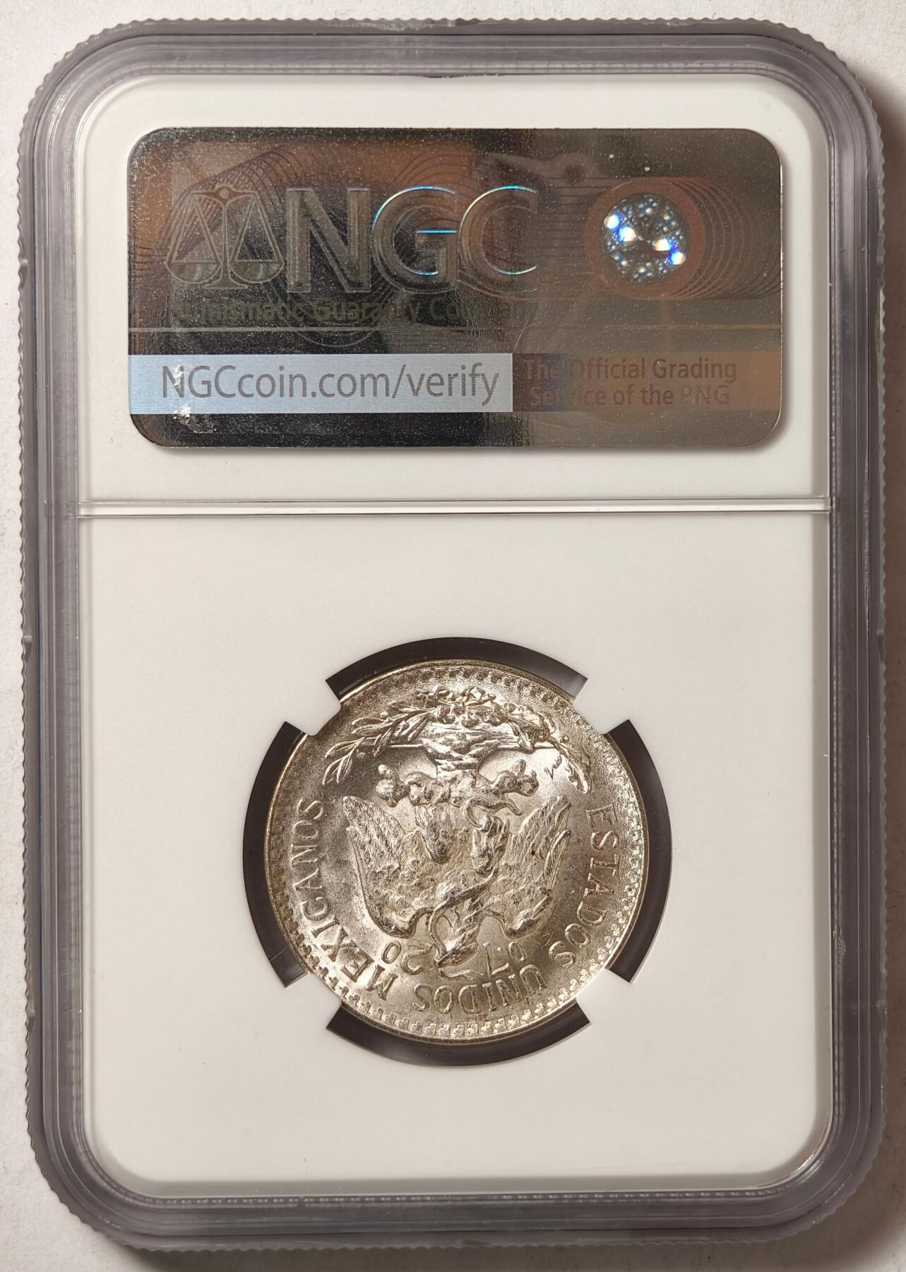 紫瑗钱币——第420期 墨西哥 1945年 M版 鹰洋 50分 银币 NGC MS64