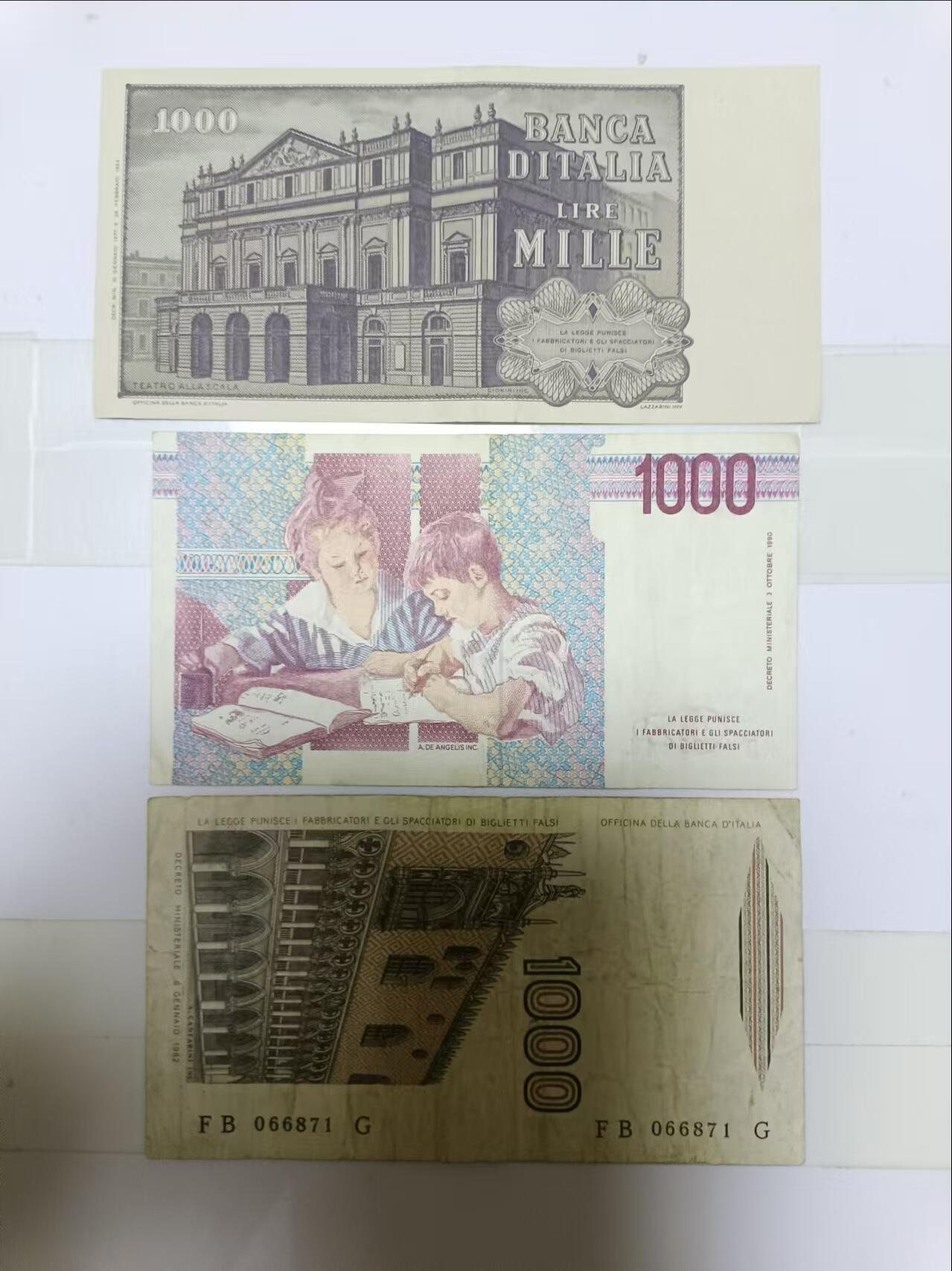 【20240905】非全新纸币第162场 意大利1000里拉3种不同版本