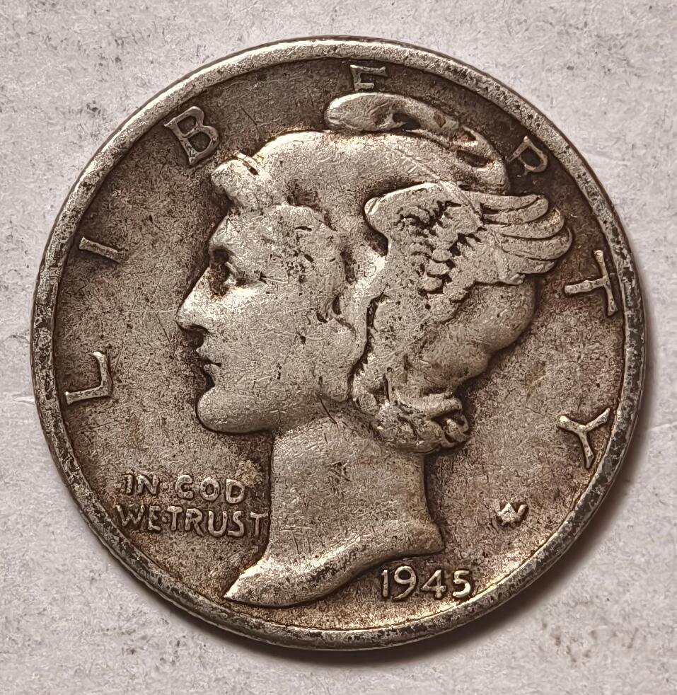 紫瑗钱币——第436期 美国 1945年  墨丘比利 小飞侠 10美分 2.5克 0.9银