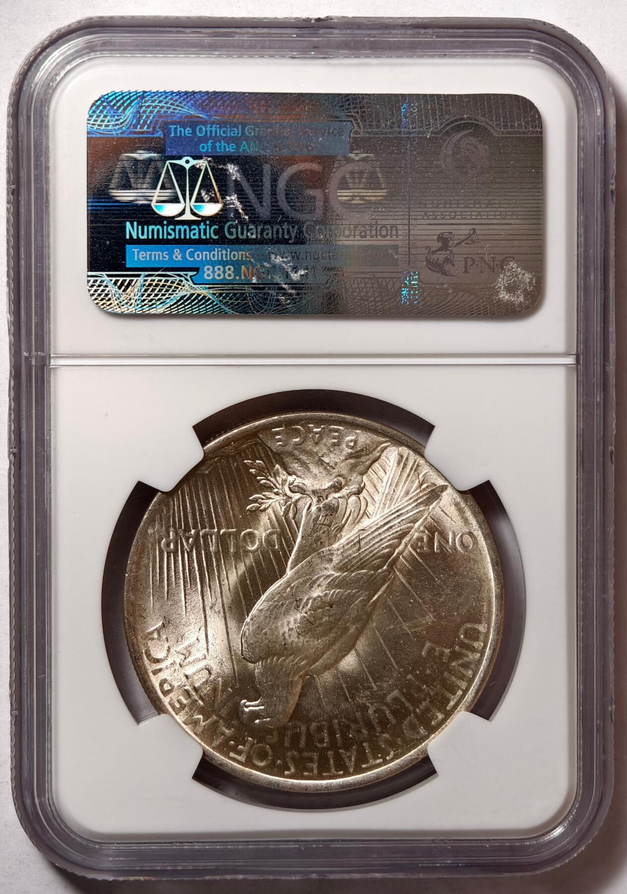 紫瑗钱币——第458期 美国 1923年 S版 和平鸽 1元 银币 NGC MS65 老盒 65难度比摩根高