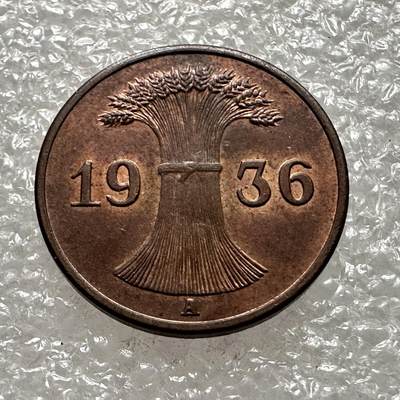 🌹外币初藏🌹🐯第69场 每周二四六晚8️⃣点 - 魏玛共和国1936年一芬尼 原光品相