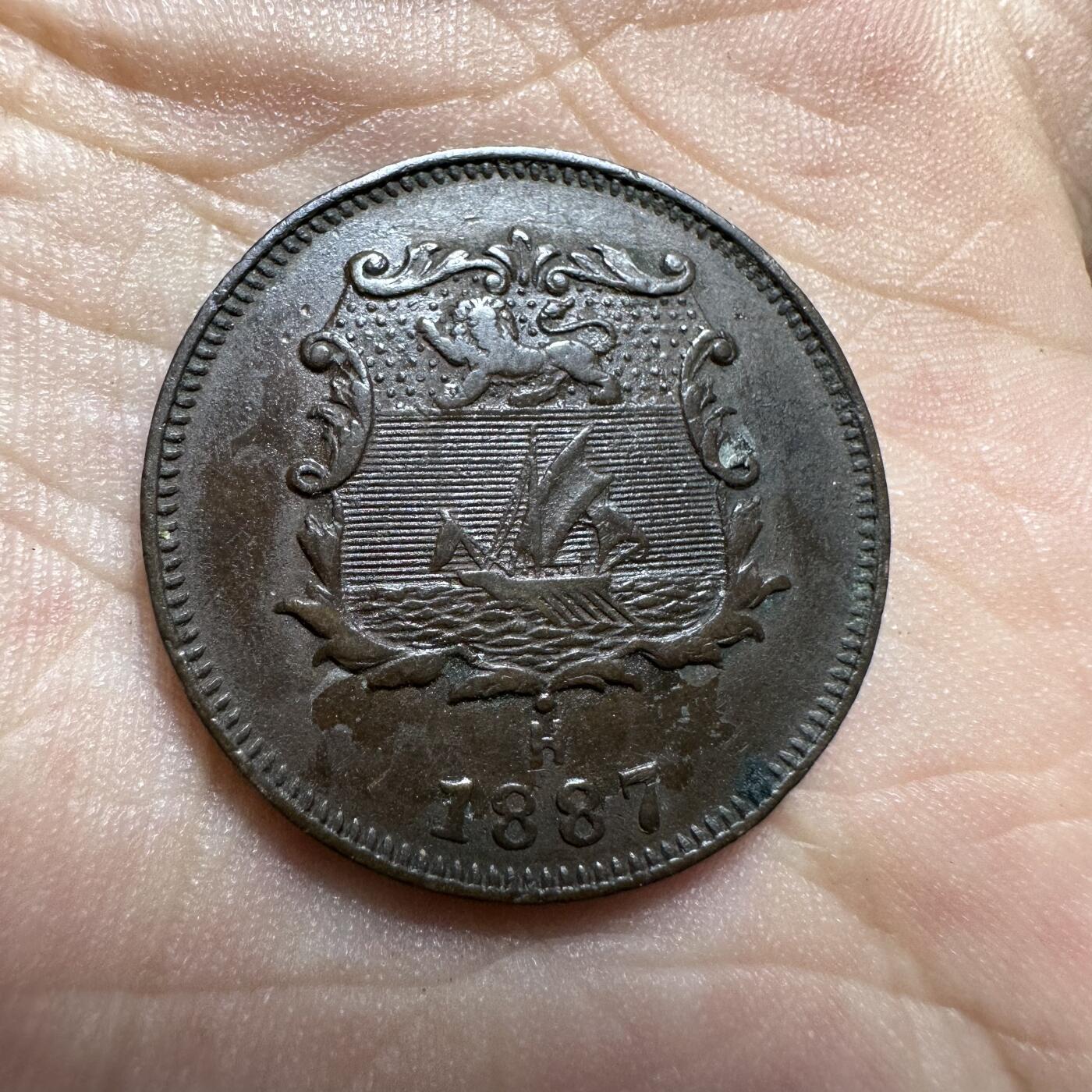 精品日韩，币章 1887年洋元半分，非常少见