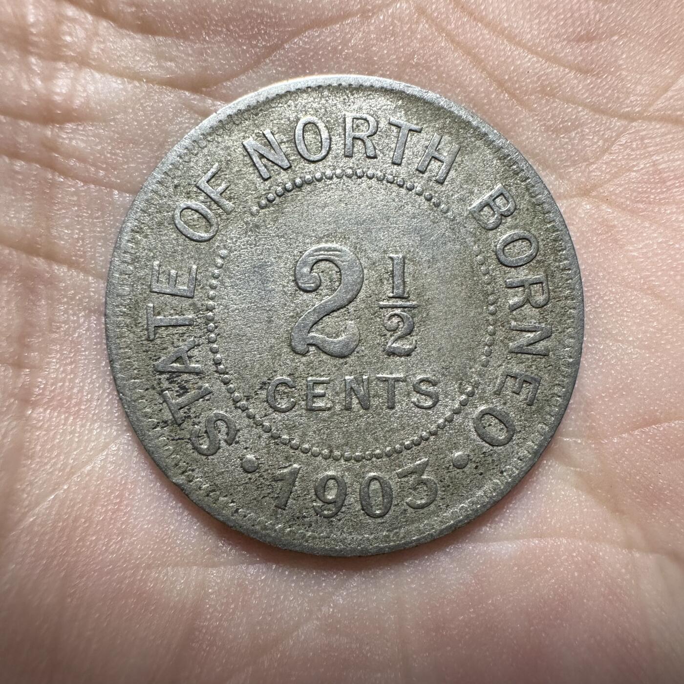 精品日韩，币章 1903H北婆罗洲2.5分镍币 