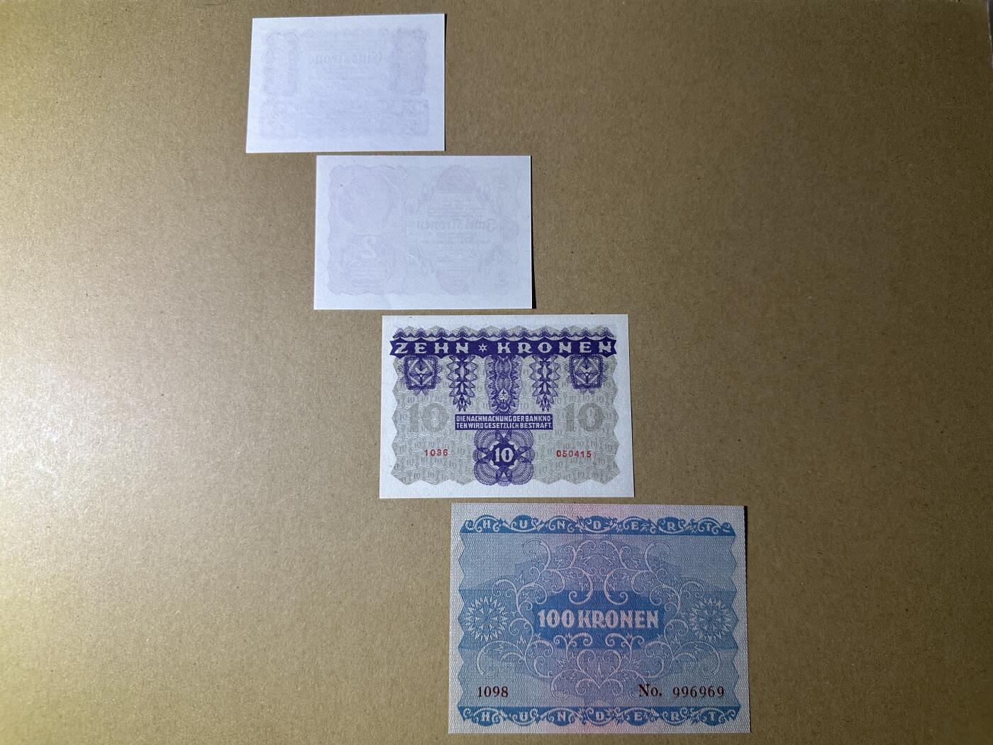 《张总收藏》166期-周日外币精品 奥地利1、2、10、100克朗4张 UNC 1922年老版本