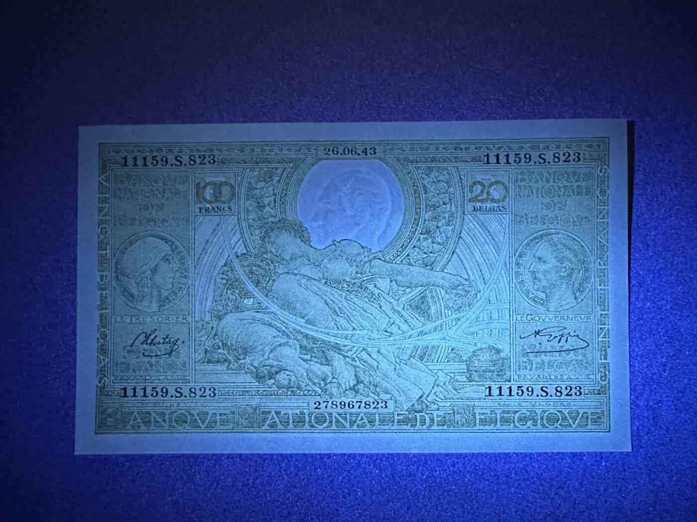 《张总收藏》166期-周日外币精品 比利时100法郎 UNC 1943年大票幅 无4