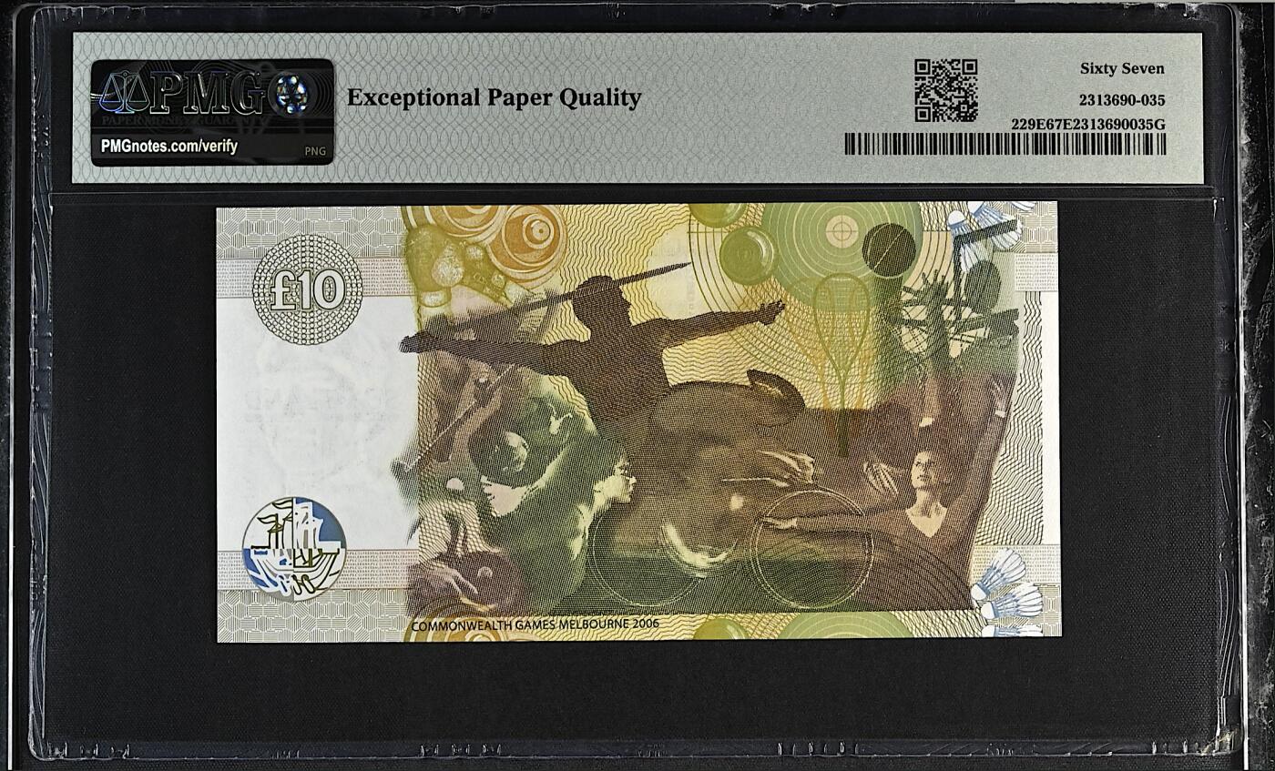 《张总收藏》166期-周日外币精品 苏格兰10镑 PMG67E 2006年 第18届英联邦运动会纪念钞 无4