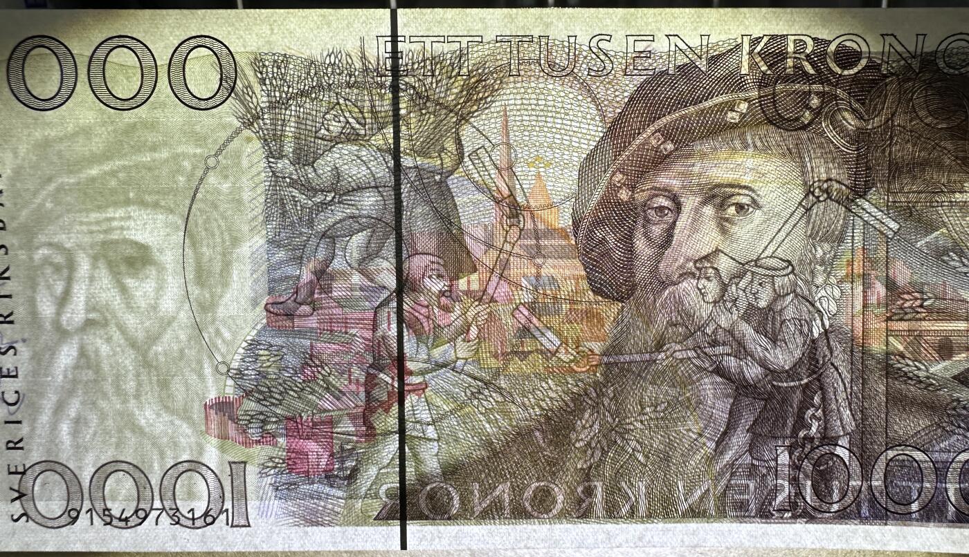 《张总收藏》166期-周日外币精品 瑞典1000克朗 UNC 1989年初版大胡子 局部轻微荧光