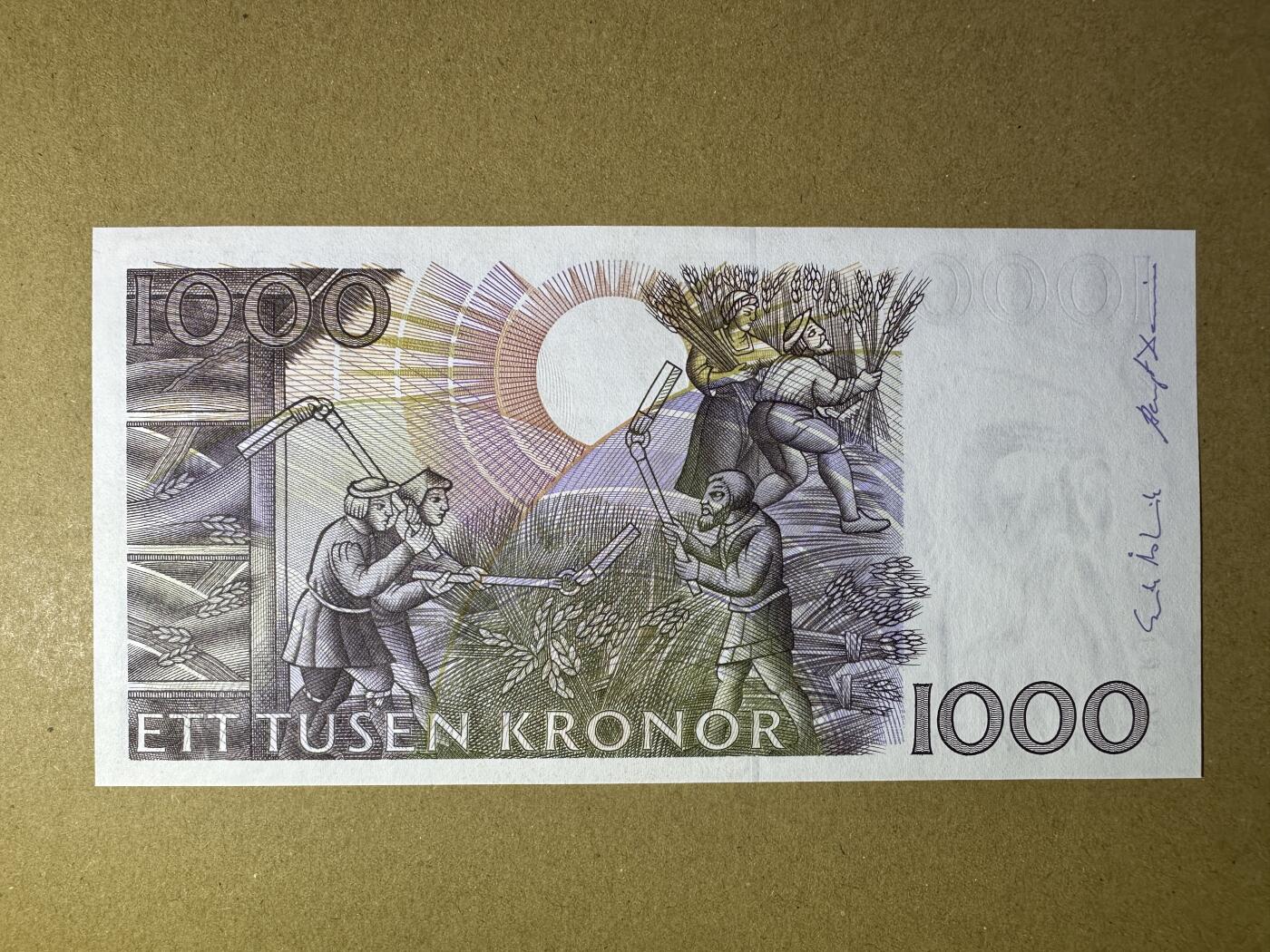 《张总收藏》166期-周日外币精品 瑞典1000克朗 UNC 1989年初版大胡子 局部轻微荧光