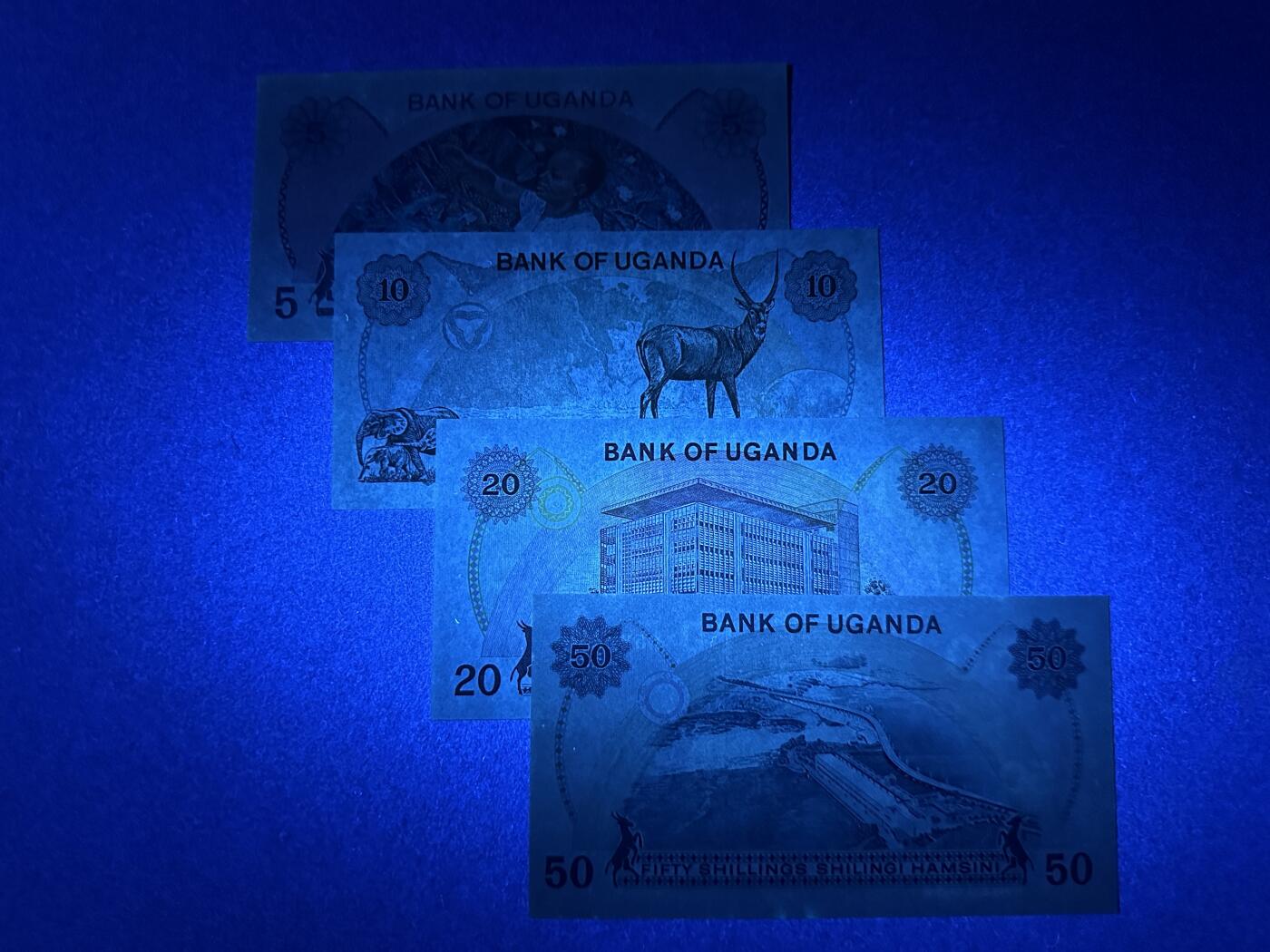 《张总收藏》166期-周日外币精品 乌干达5、10、20、50先令4张 UNC 1979年 全程无4